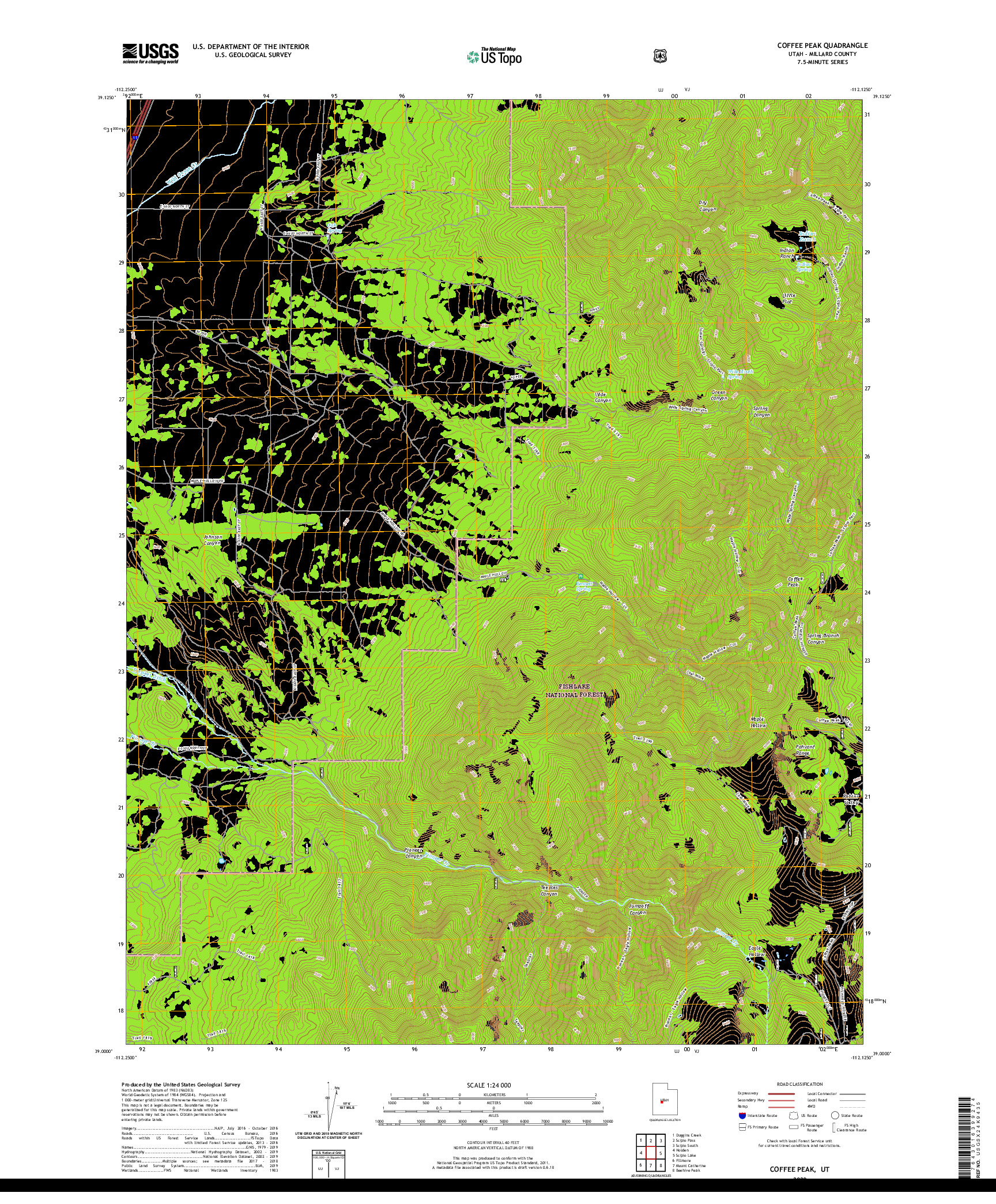 USGS US TOPO 7.5-MINUTE MAP FOR COFFEE PEAK, UT 2020