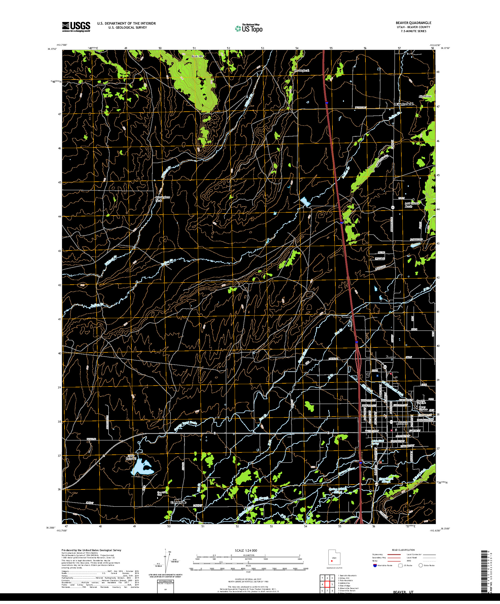 USGS US TOPO 7.5-MINUTE MAP FOR BEAVER, UT 2020