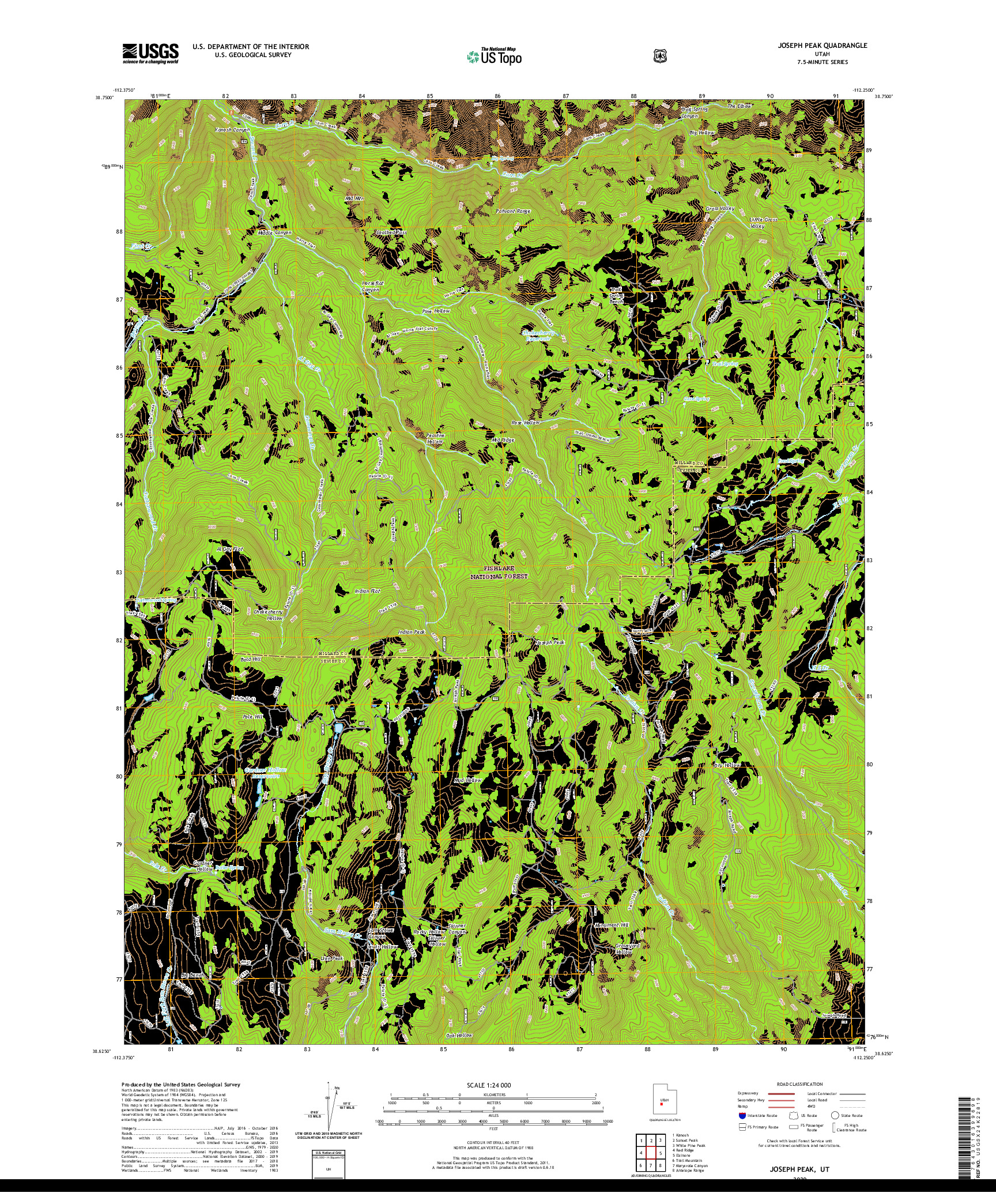 USGS US TOPO 7.5-MINUTE MAP FOR JOSEPH PEAK, UT 2020