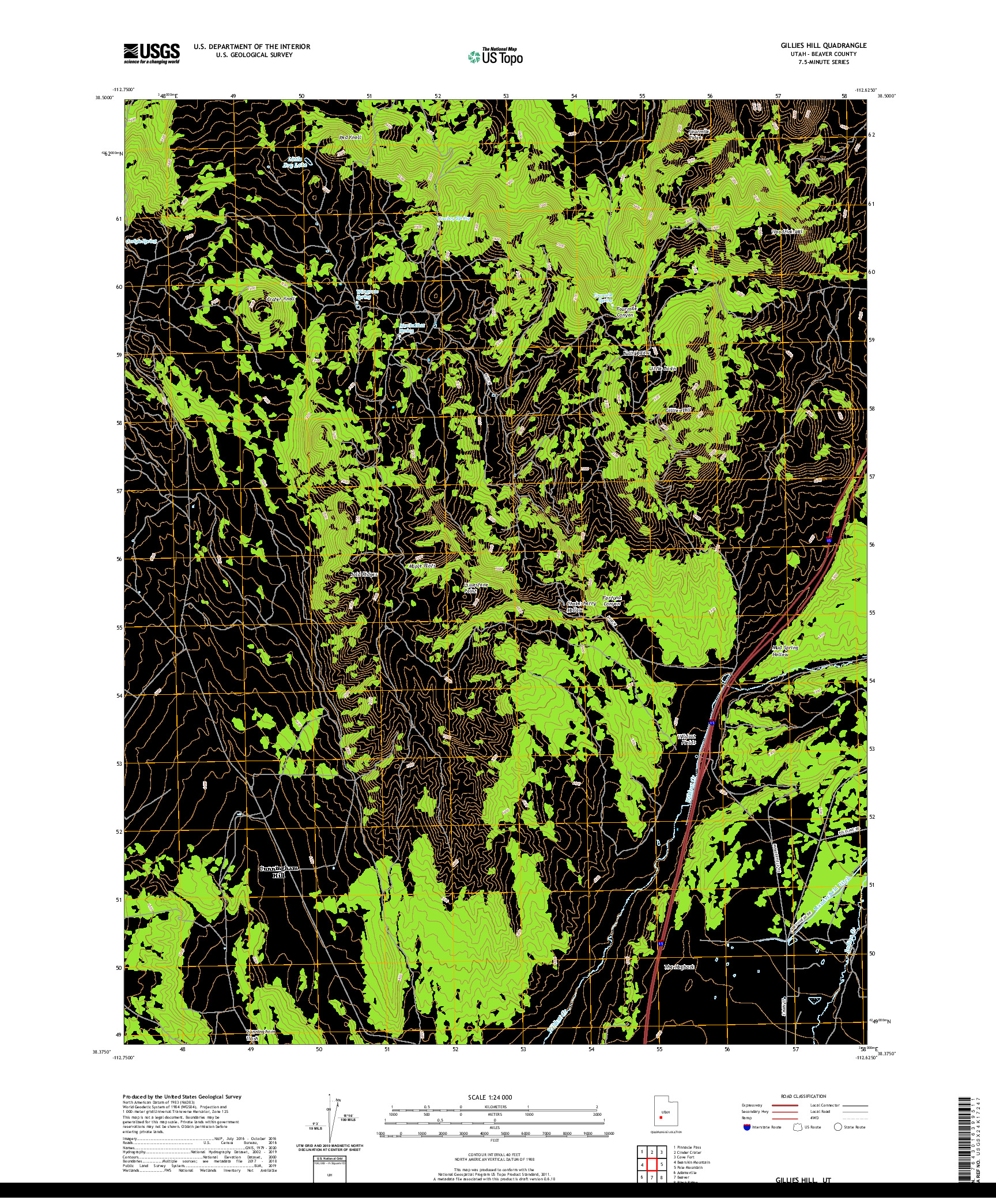 USGS US TOPO 7.5-MINUTE MAP FOR GILLIES HILL, UT 2020