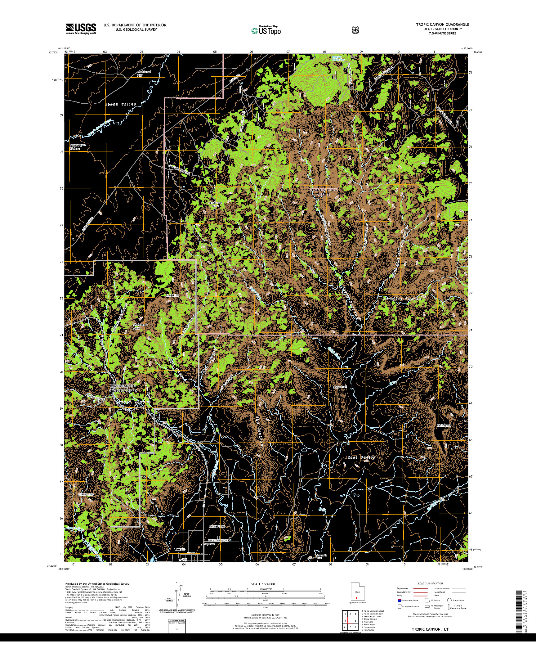 USGS US TOPO 7.5-MINUTE MAP FOR TROPIC CANYON, UT 2020