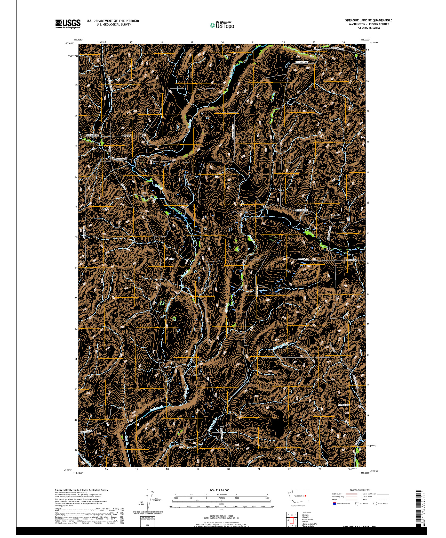 USGS US TOPO 7.5-MINUTE MAP FOR SPRAGUE LAKE NE, WA 2020