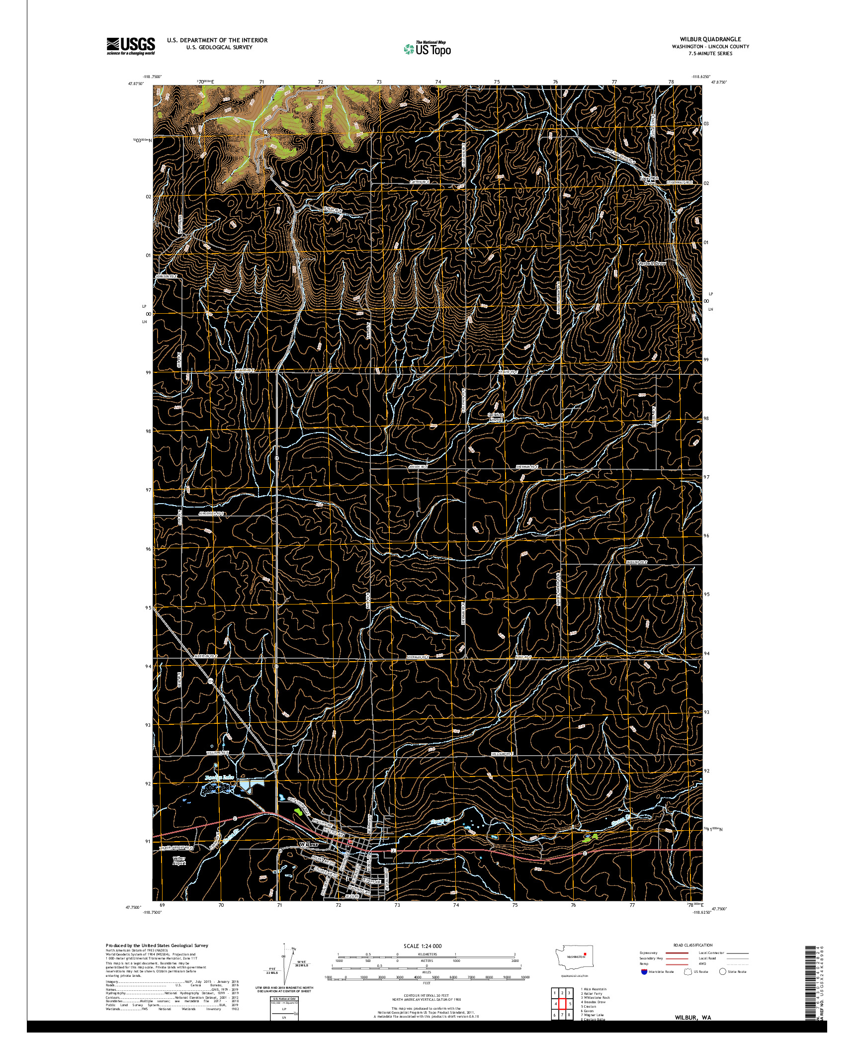 USGS US TOPO 7.5-MINUTE MAP FOR WILBUR, WA 2020