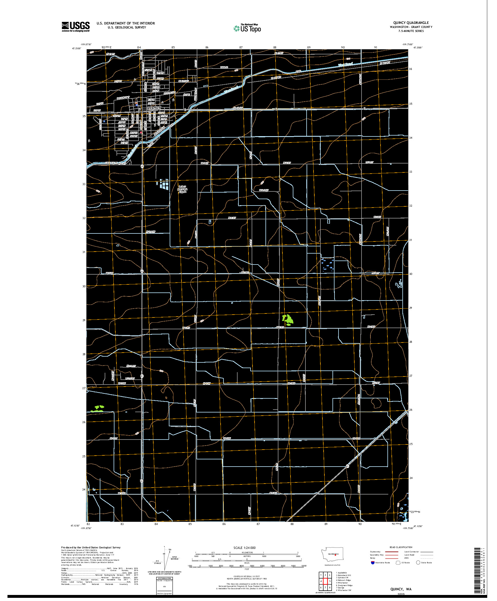 USGS US TOPO 7.5-MINUTE MAP FOR QUINCY, WA 2020