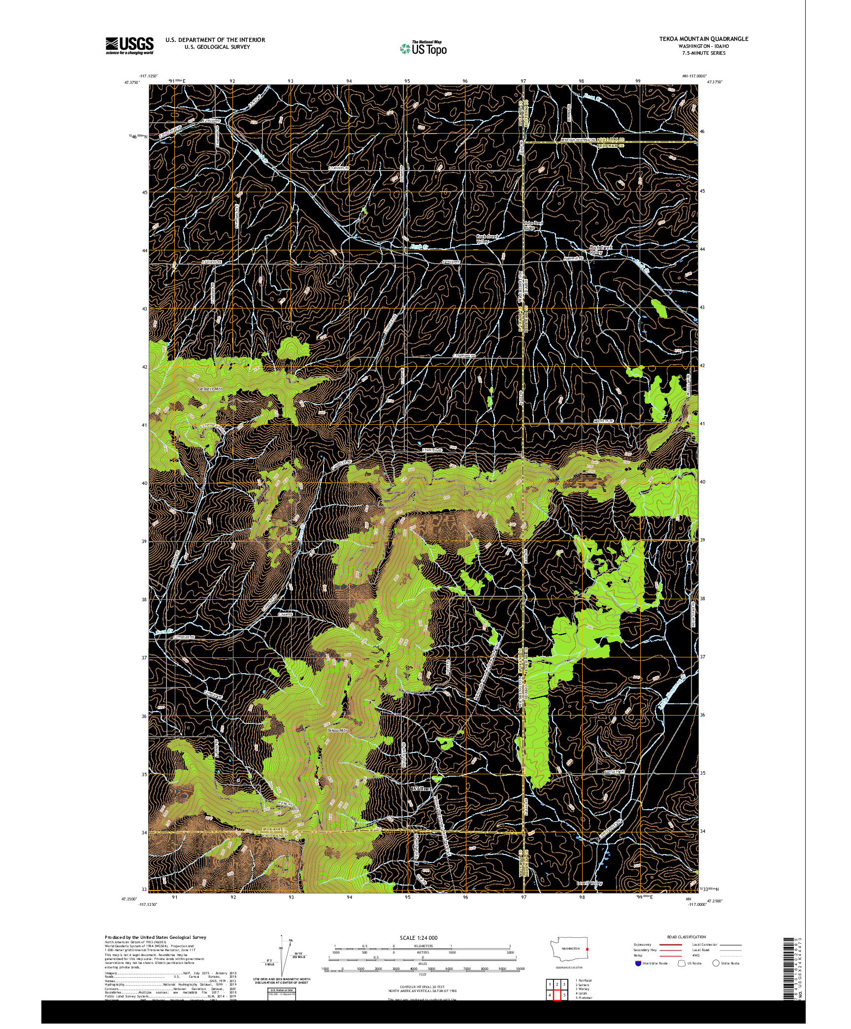 USGS US TOPO 7.5-MINUTE MAP FOR TEKOA MOUNTAIN, WA,ID 2020