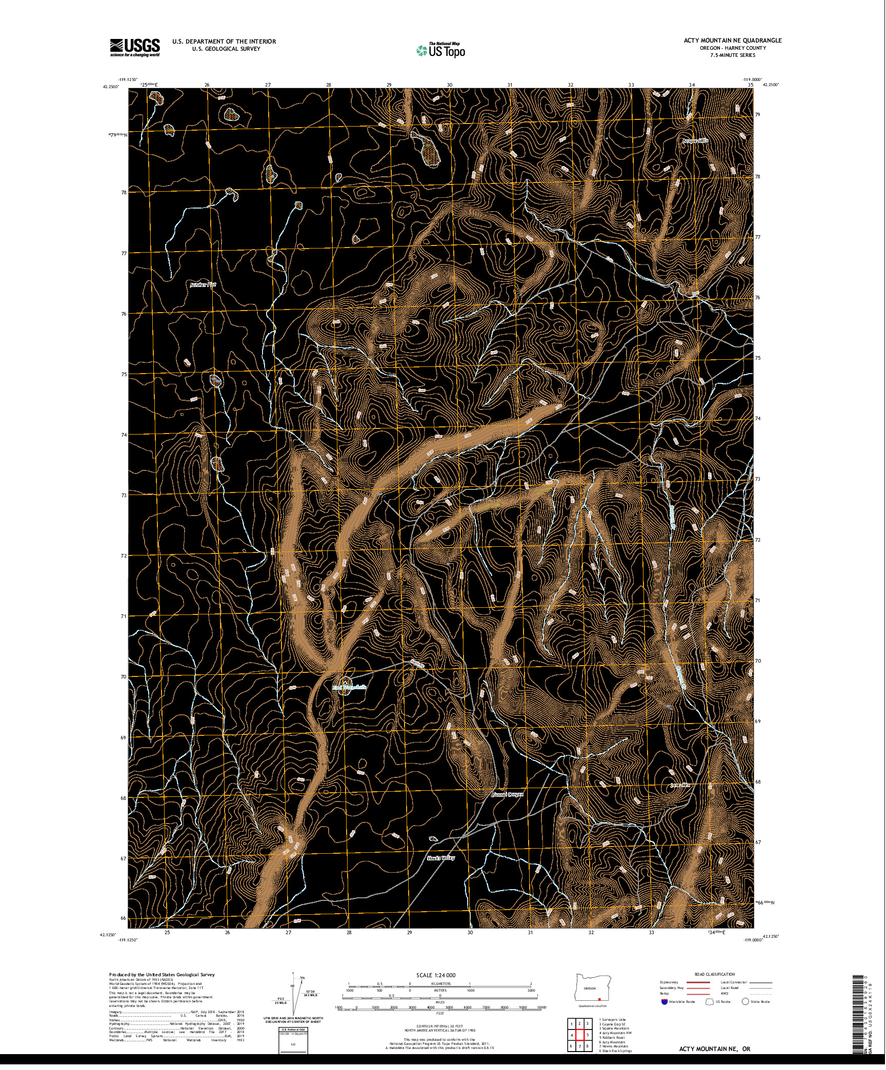 USGS US TOPO 7.5-MINUTE MAP FOR ACTY MOUNTAIN NE, OR 2020