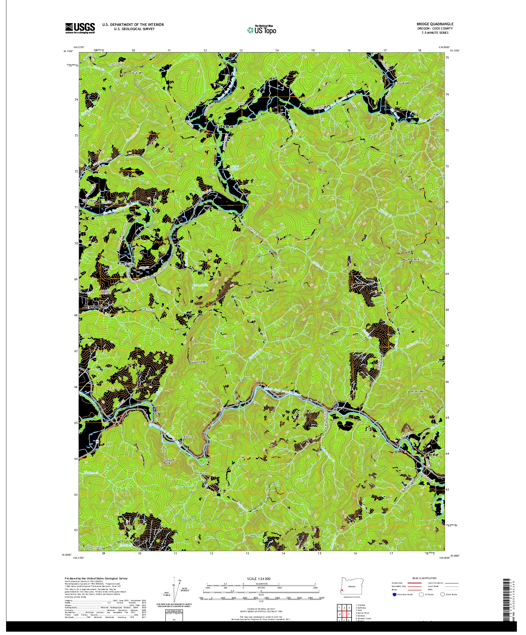 USGS US TOPO 7.5-MINUTE MAP FOR BRIDGE, OR 2020