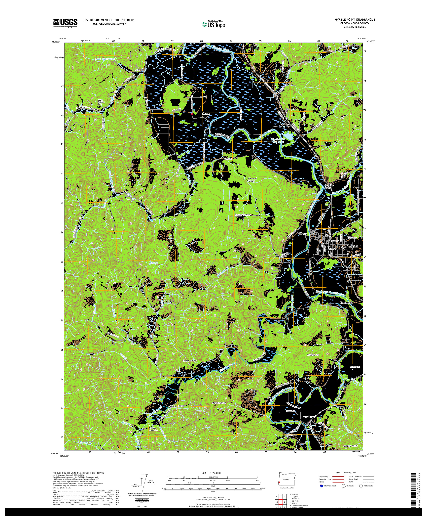 USGS US TOPO 7.5-MINUTE MAP FOR MYRTLE POINT, OR 2020