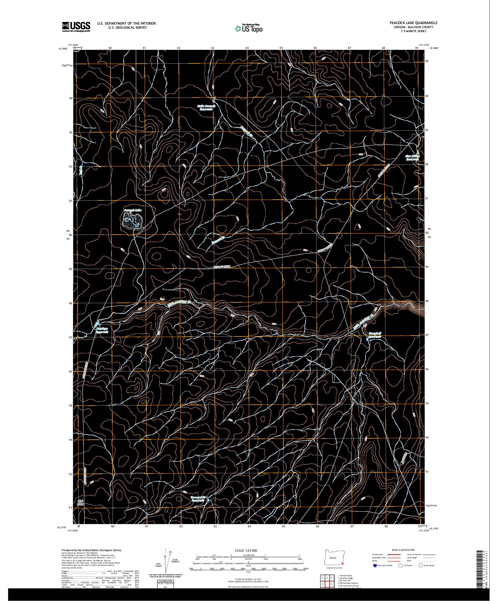 USGS US TOPO 7.5-MINUTE MAP FOR PEACOCK LAKE, OR 2020