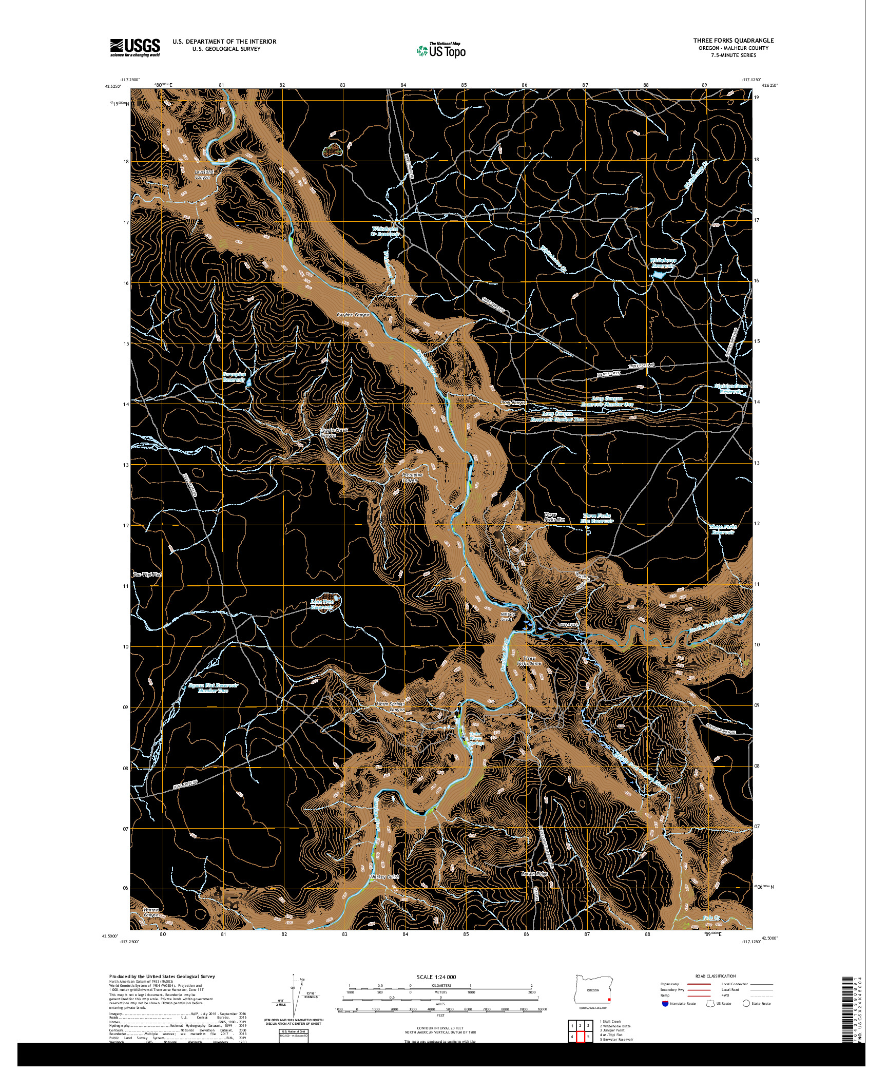 USGS US TOPO 7.5-MINUTE MAP FOR THREE FORKS, OR 2020