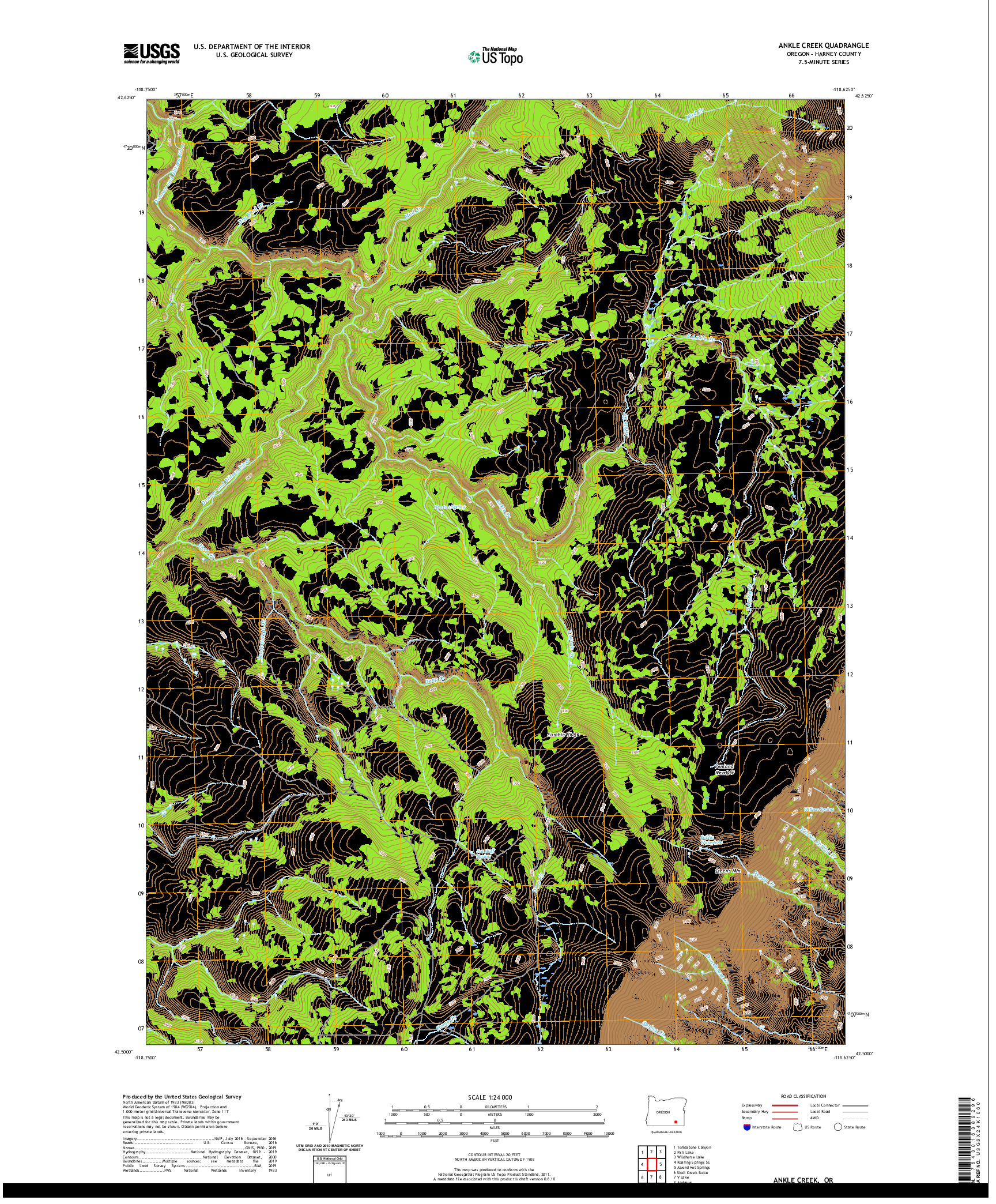 USGS US TOPO 7.5-MINUTE MAP FOR ANKLE CREEK, OR 2020