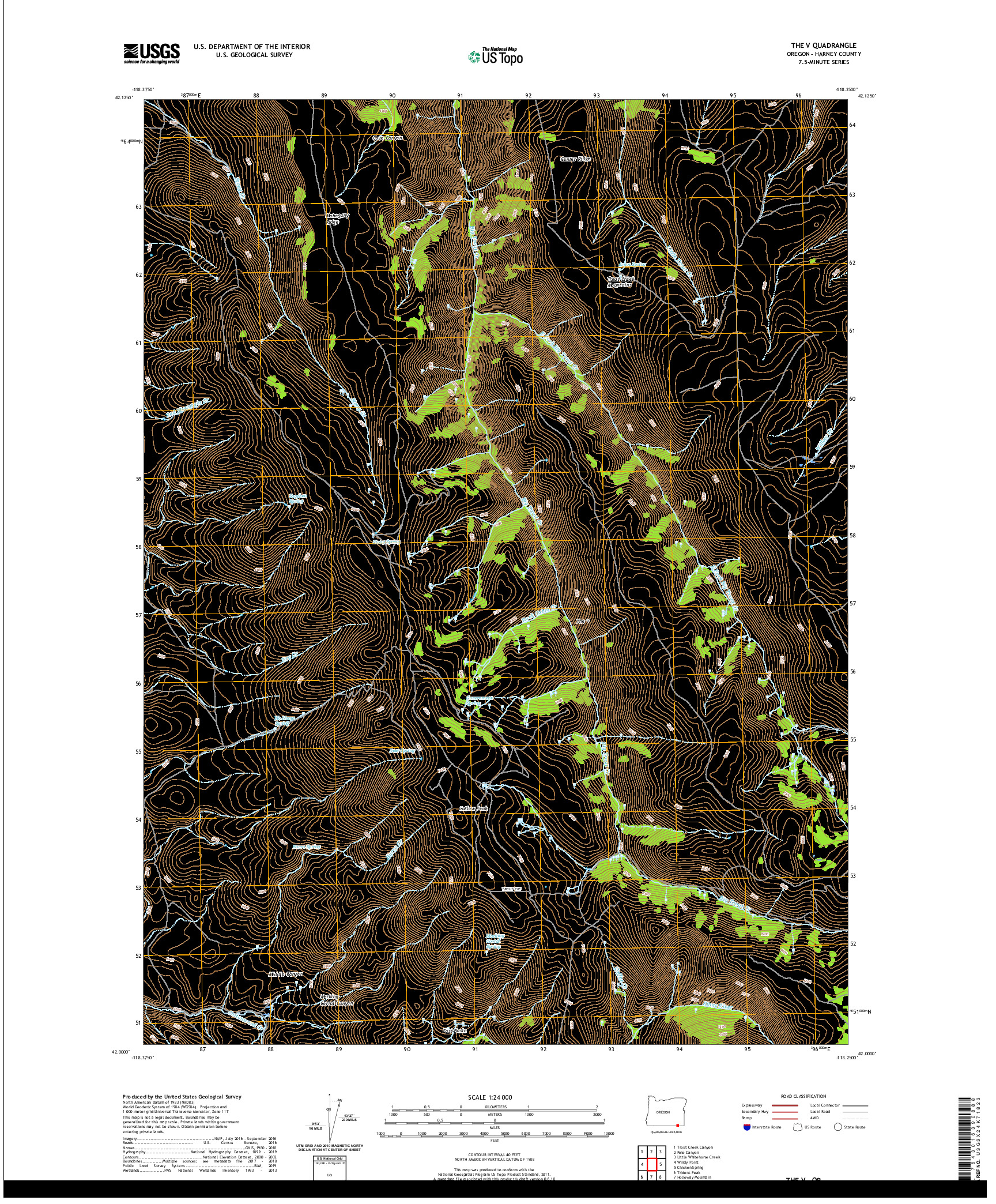 USGS US TOPO 7.5-MINUTE MAP FOR THE V, OR 2020