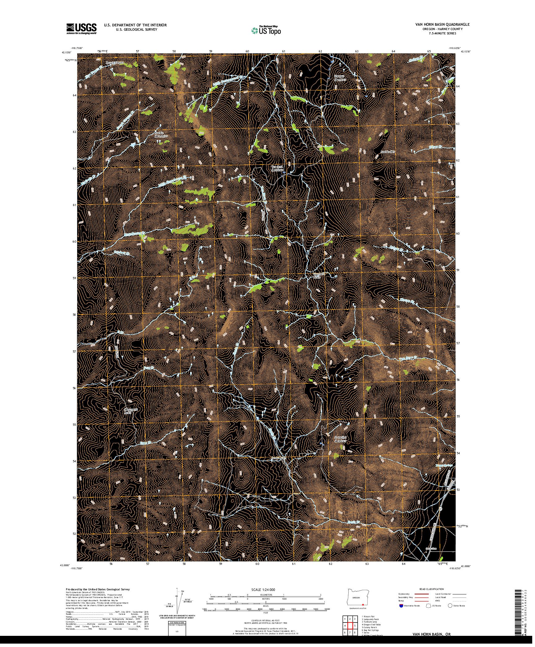 USGS US TOPO 7.5-MINUTE MAP FOR VAN HORN BASIN, OR 2020