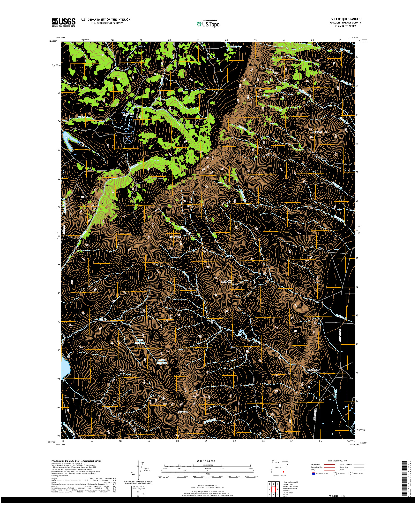 USGS US TOPO 7.5-MINUTE MAP FOR V LAKE, OR 2020