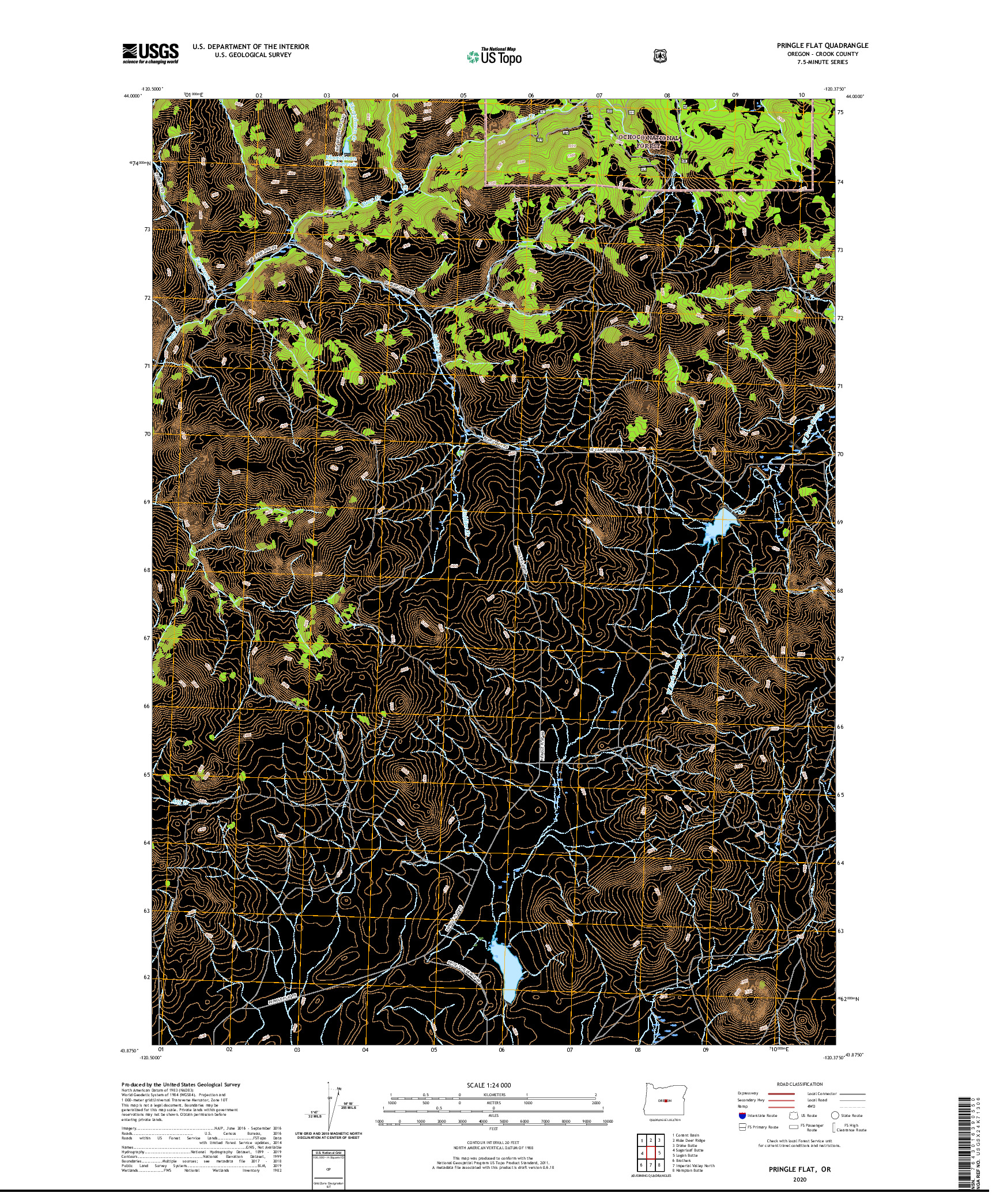 USGS US TOPO 7.5-MINUTE MAP FOR PRINGLE FLAT, OR 2020