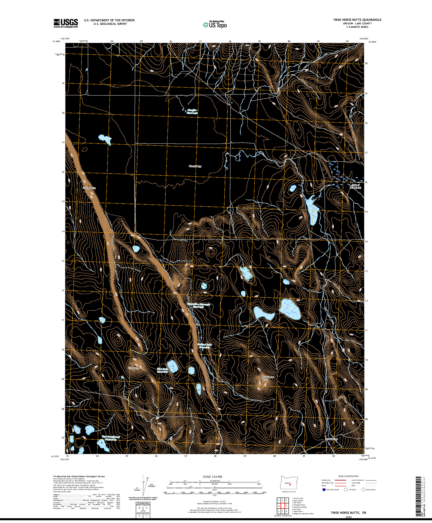 USGS US TOPO 7.5-MINUTE MAP FOR TIRED HORSE BUTTE, OR 2020