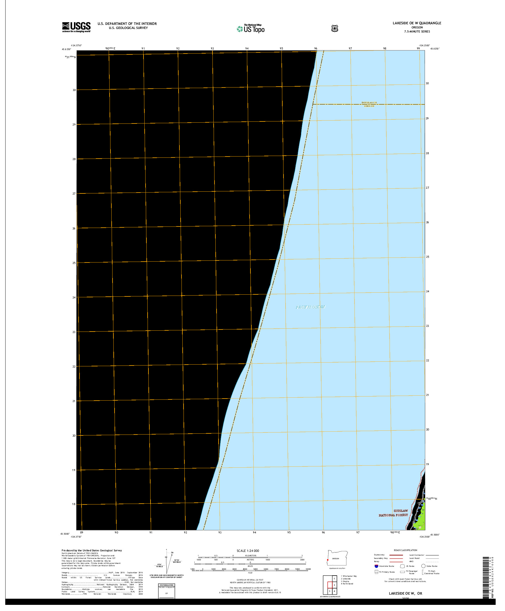 USGS US TOPO 7.5-MINUTE MAP FOR LAKESIDE OE W, OR 2020