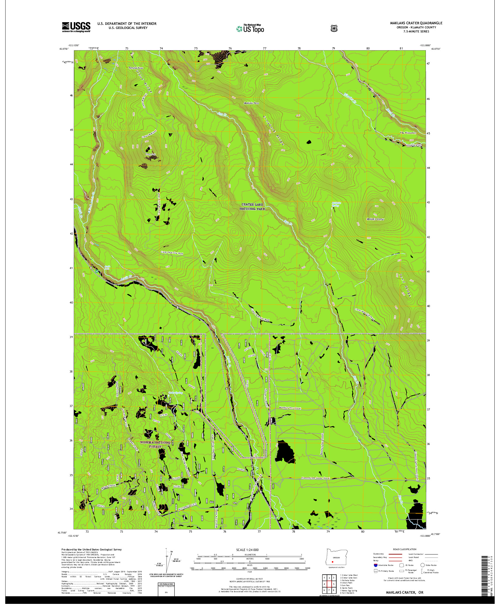 USGS US TOPO 7.5-MINUTE MAP FOR MAKLAKS CRATER, OR 2020