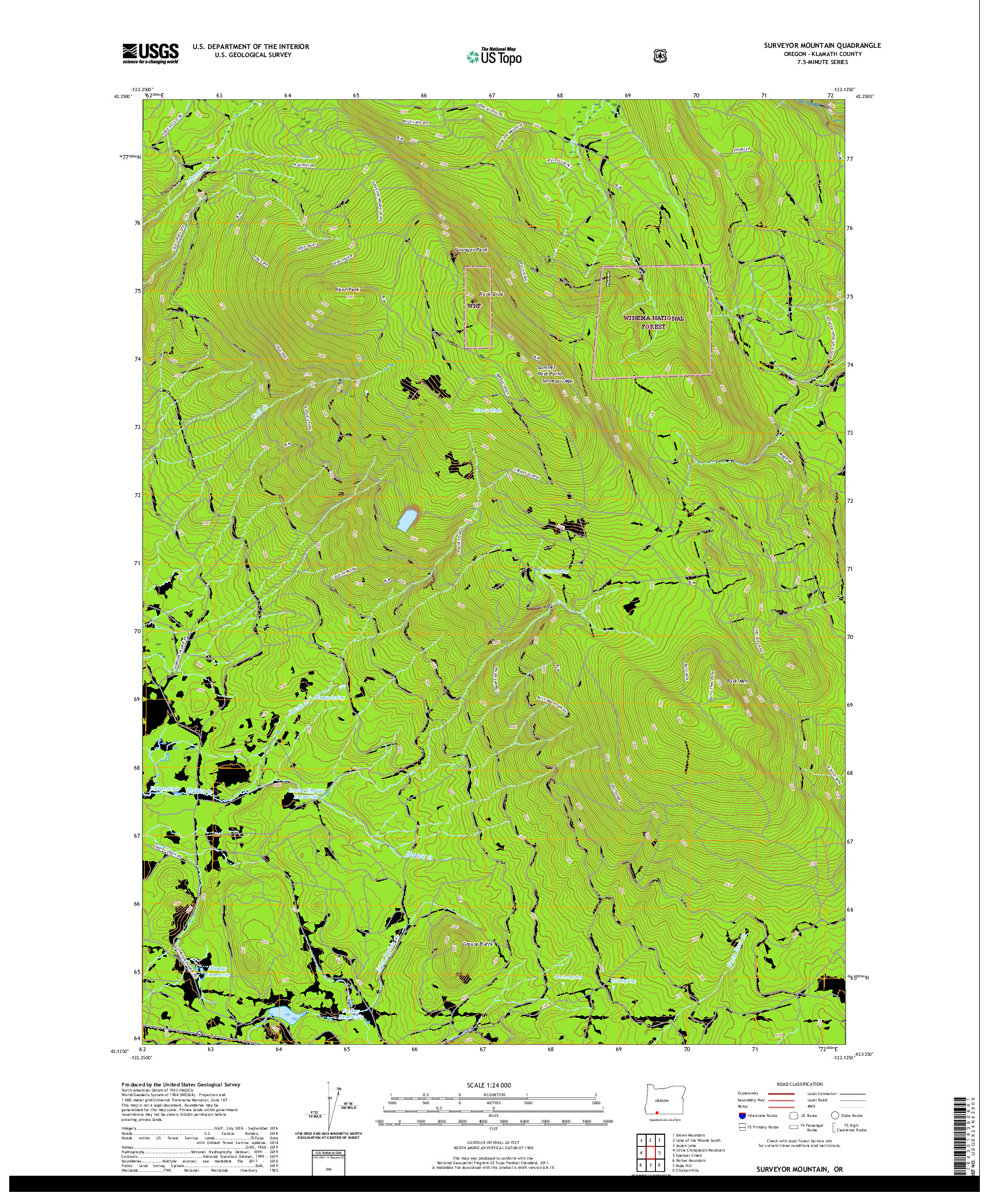 USGS US TOPO 7.5-MINUTE MAP FOR SURVEYOR MOUNTAIN, OR 2020