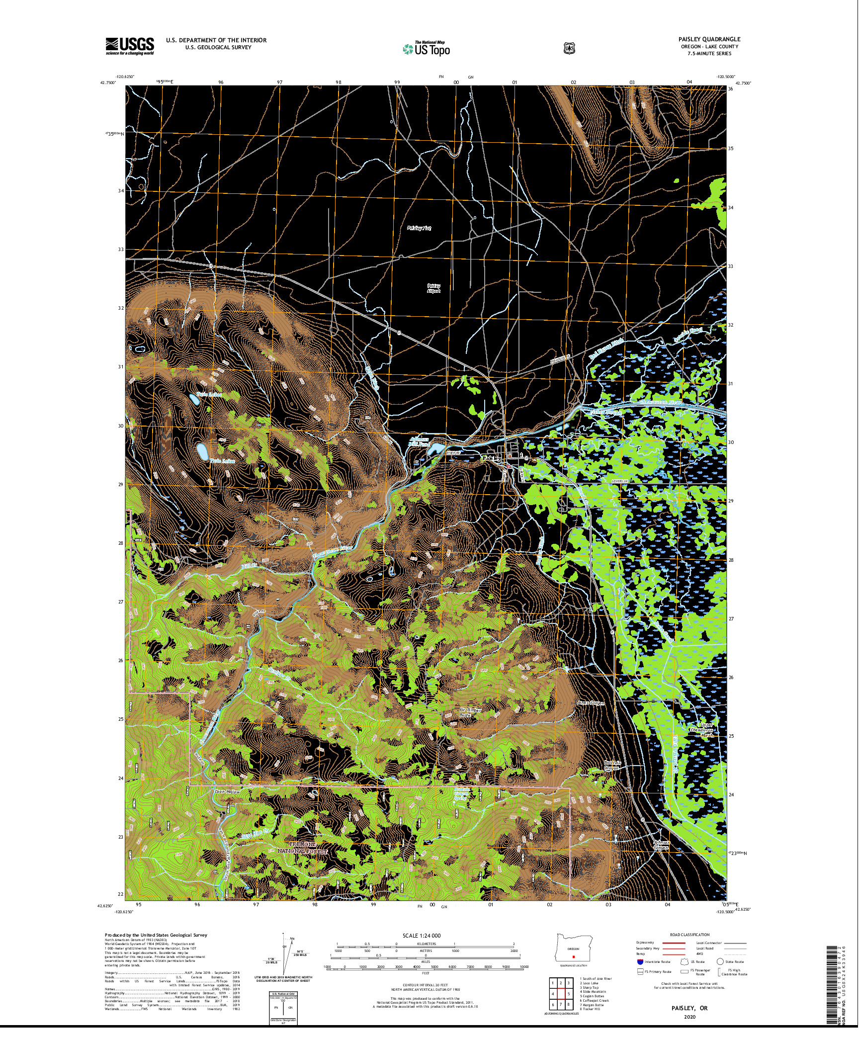 USGS US TOPO 7.5-MINUTE MAP FOR PAISLEY, OR 2020