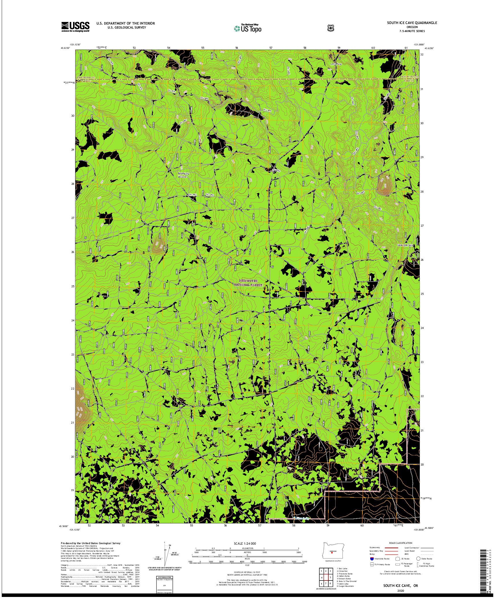 USGS US TOPO 7.5-MINUTE MAP FOR SOUTH ICE CAVE, OR 2020