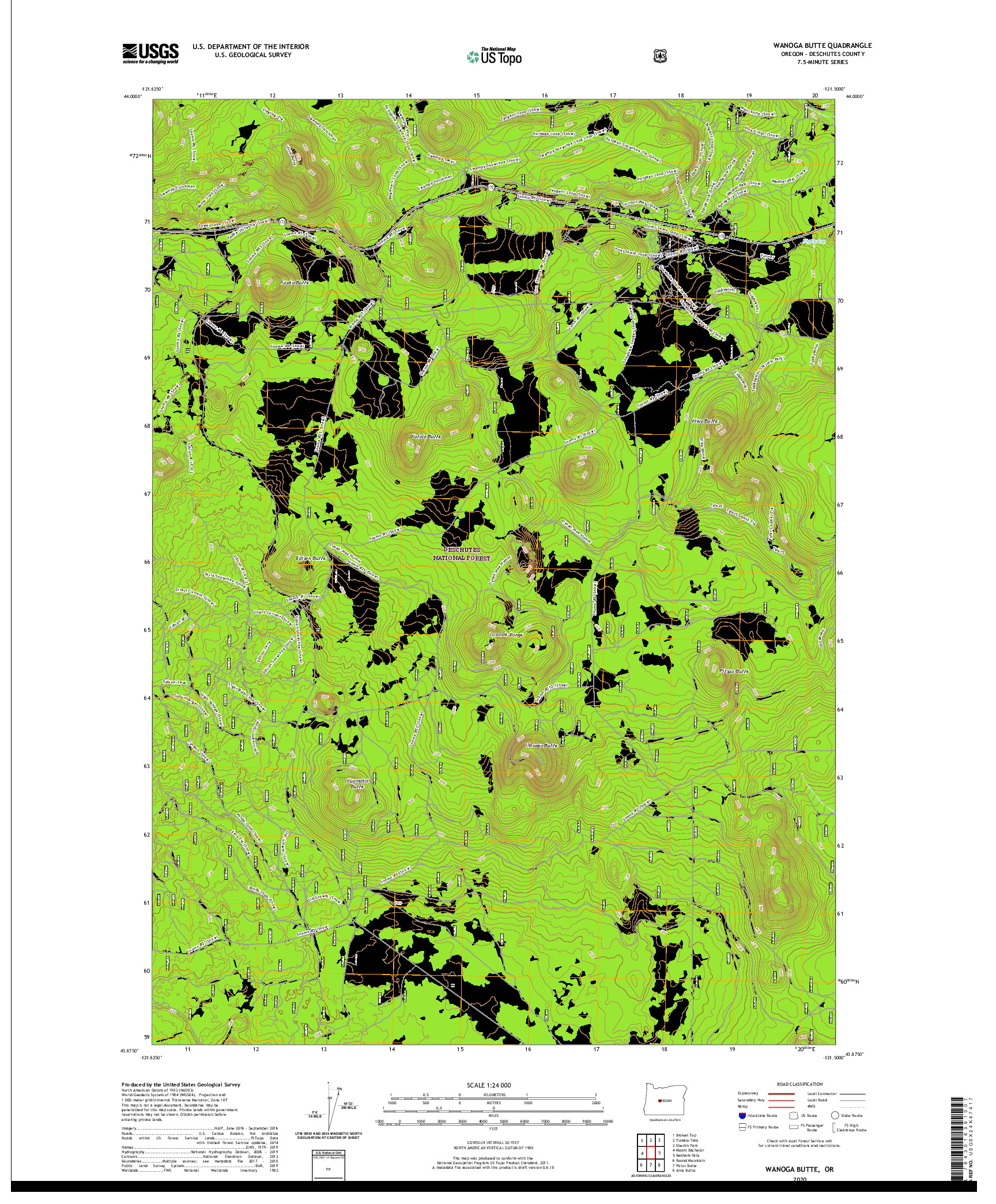 USGS US TOPO 7.5-MINUTE MAP FOR WANOGA BUTTE, OR 2020