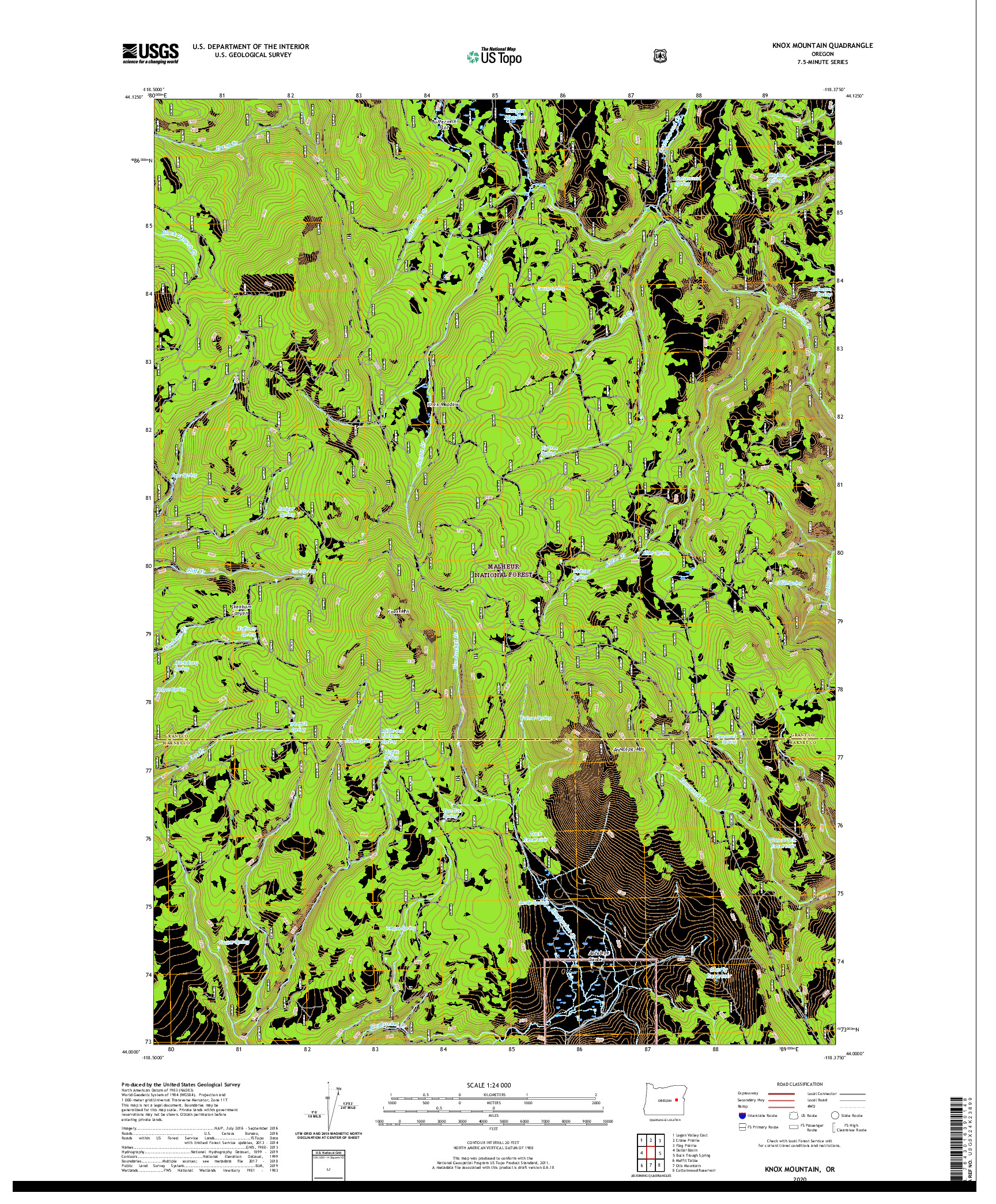 USGS US TOPO 7.5-MINUTE MAP FOR KNOX MOUNTAIN, OR 2020