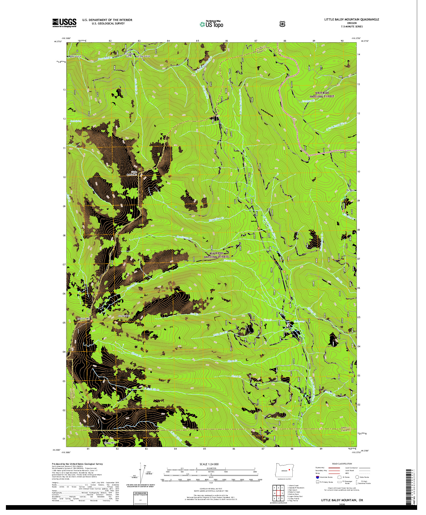 USGS US TOPO 7.5-MINUTE MAP FOR LITTLE BALDY MOUNTAIN, OR 2020