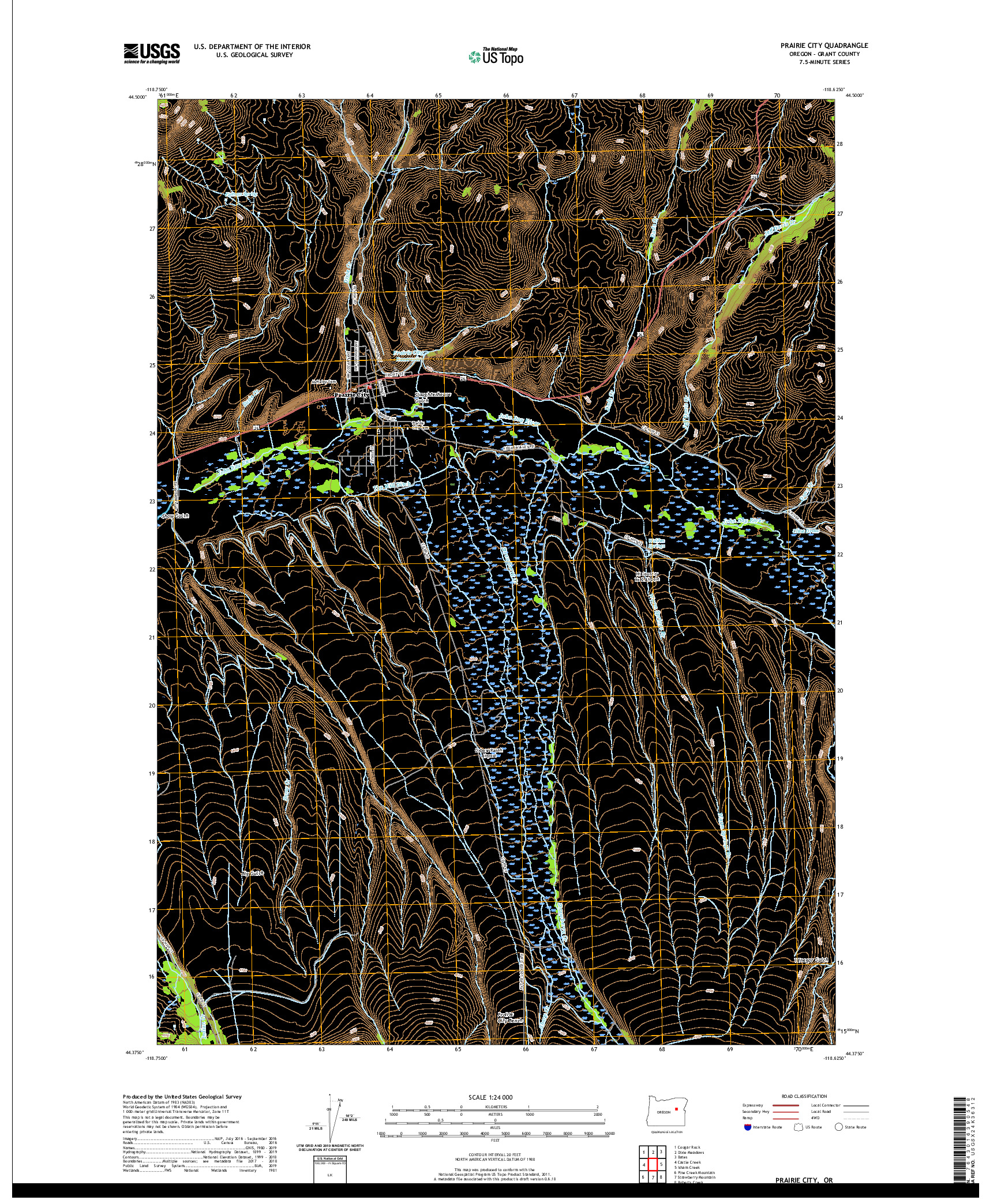 USGS US TOPO 7.5-MINUTE MAP FOR PRAIRIE CITY, OR 2020