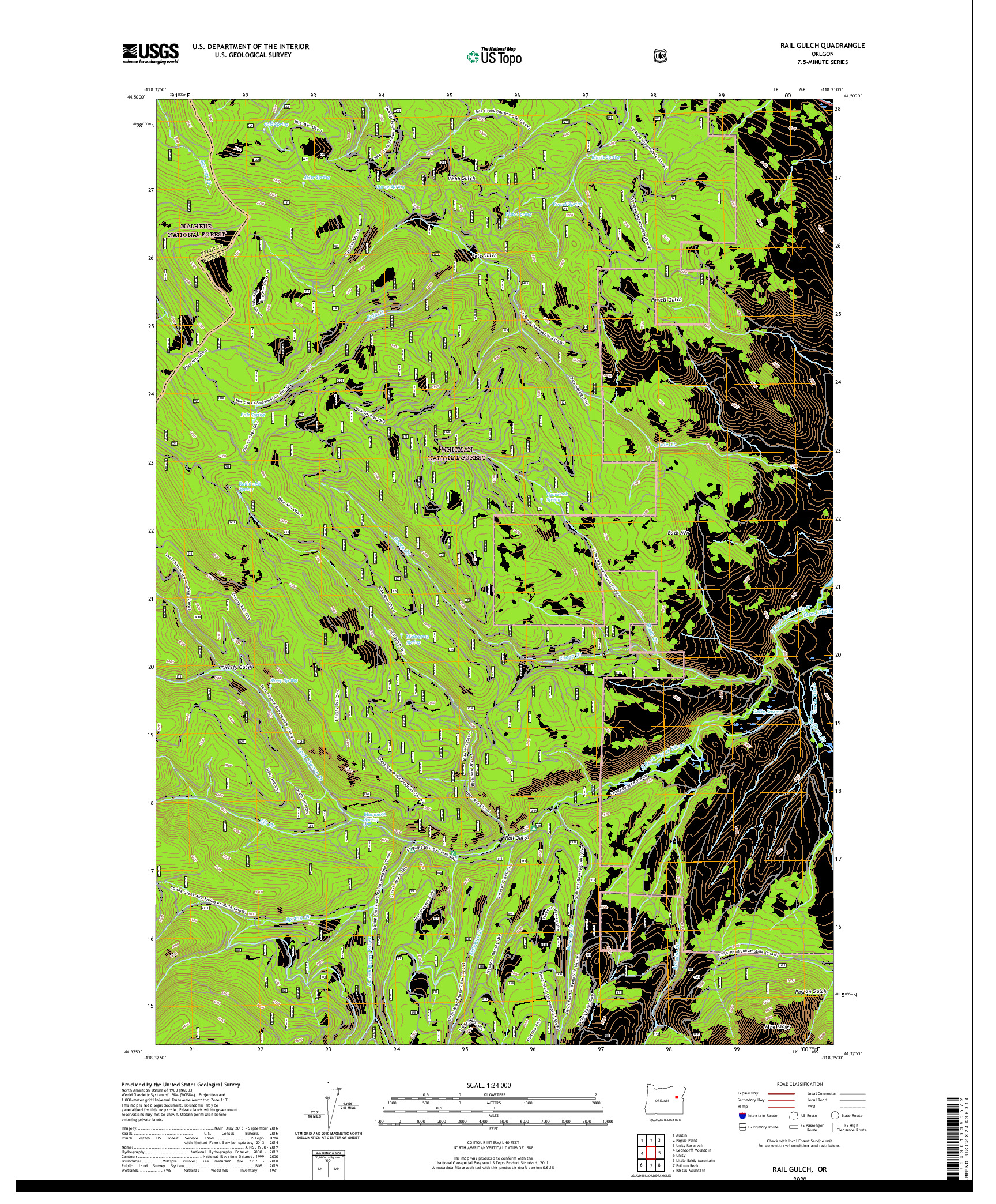 USGS US TOPO 7.5-MINUTE MAP FOR RAIL GULCH, OR 2020