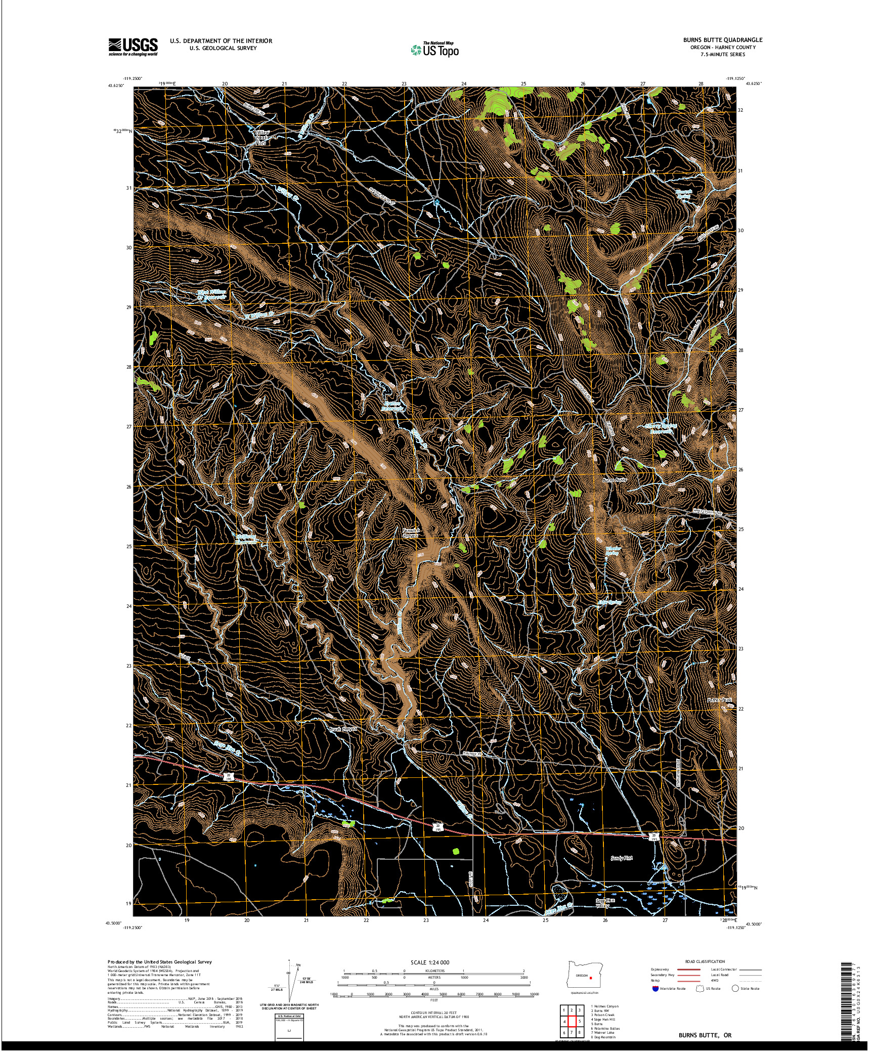 USGS US TOPO 7.5-MINUTE MAP FOR BURNS BUTTE, OR 2020