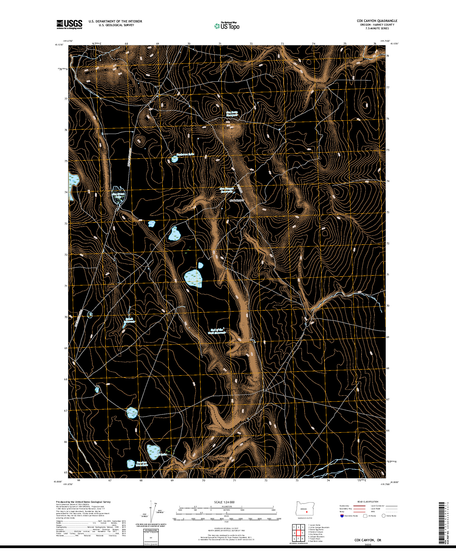 USGS US TOPO 7.5-MINUTE MAP FOR COX CANYON, OR 2020