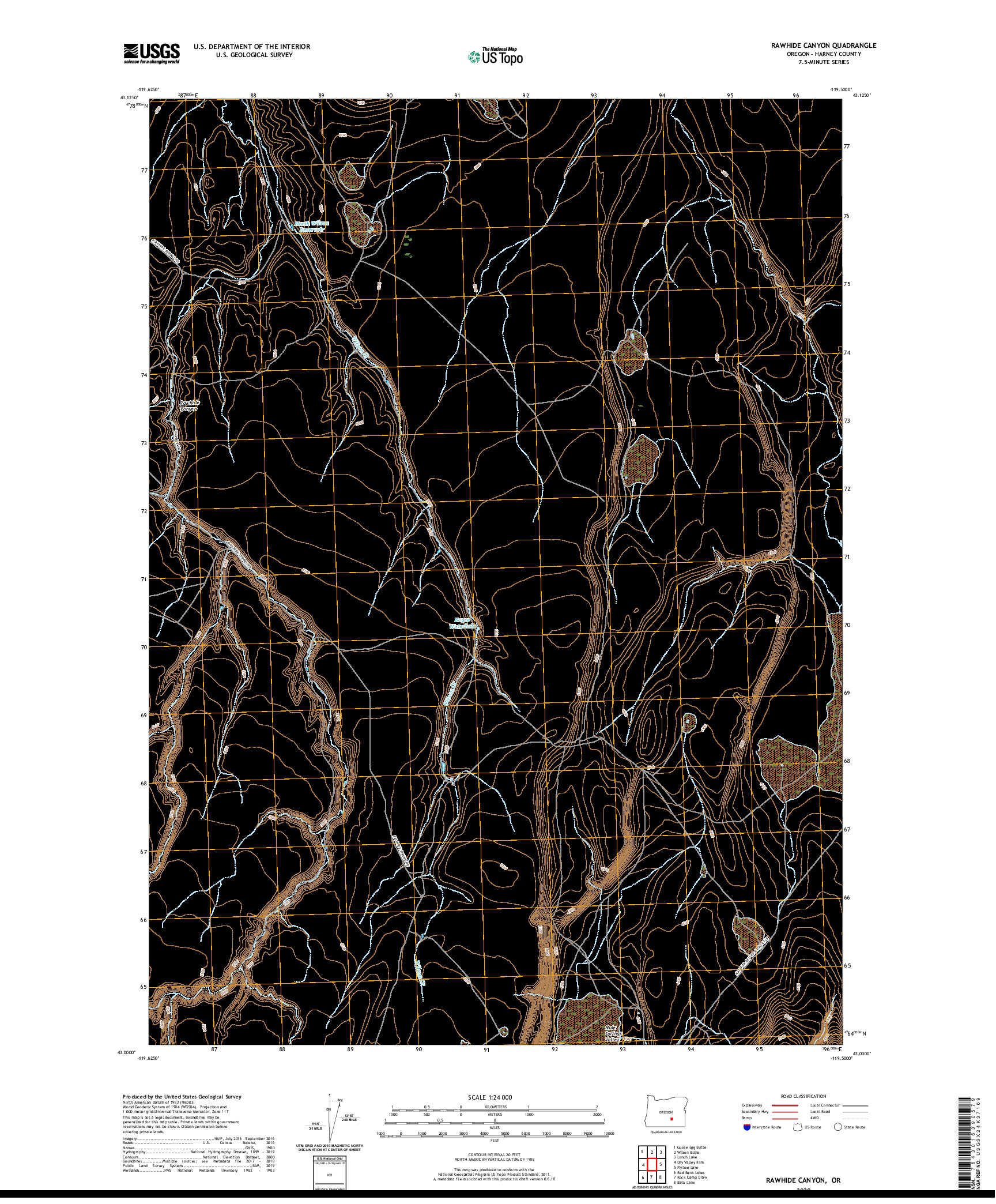 USGS US TOPO 7.5-MINUTE MAP FOR RAWHIDE CANYON, OR 2020