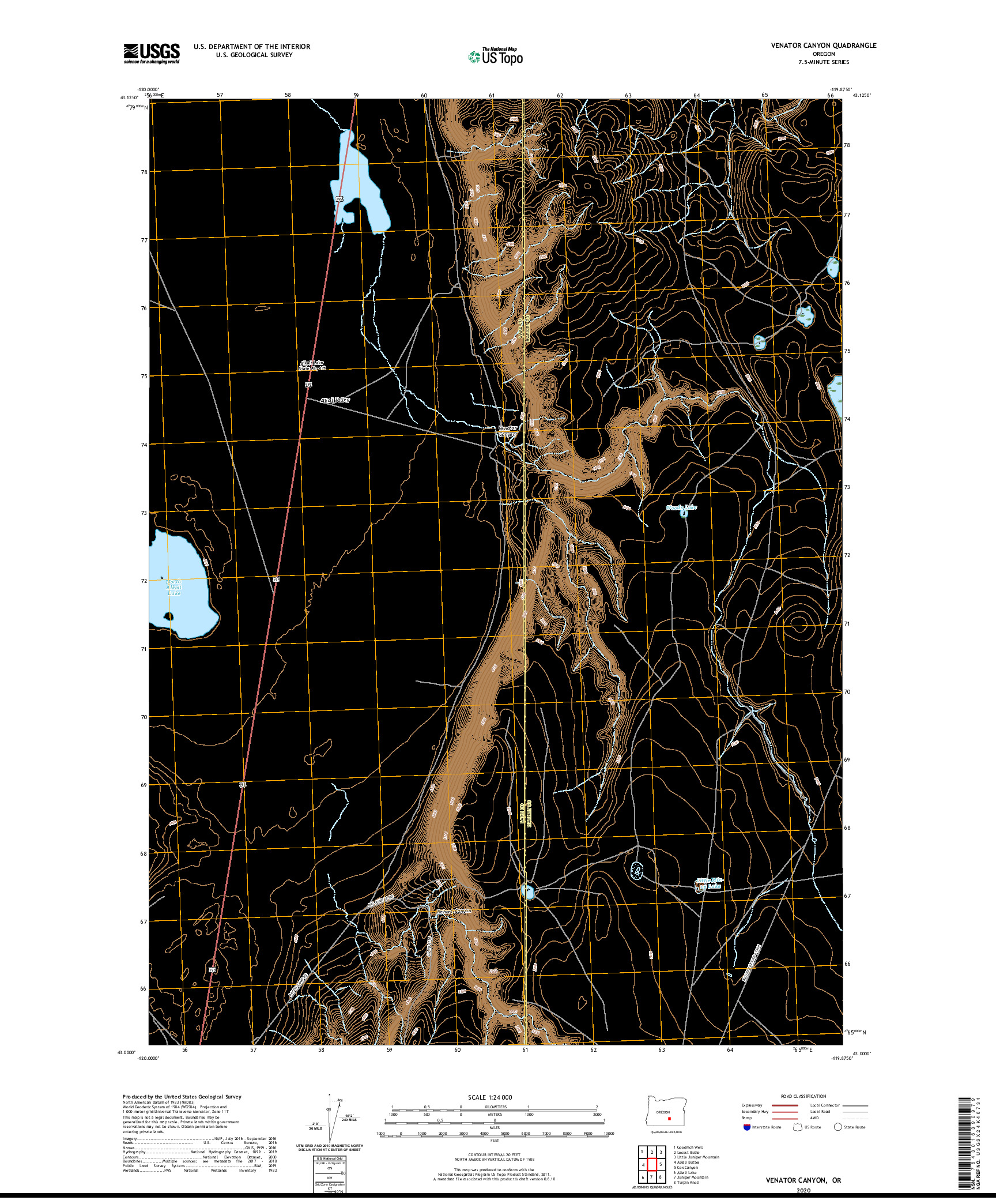 USGS US TOPO 7.5-MINUTE MAP FOR VENATOR CANYON, OR 2020