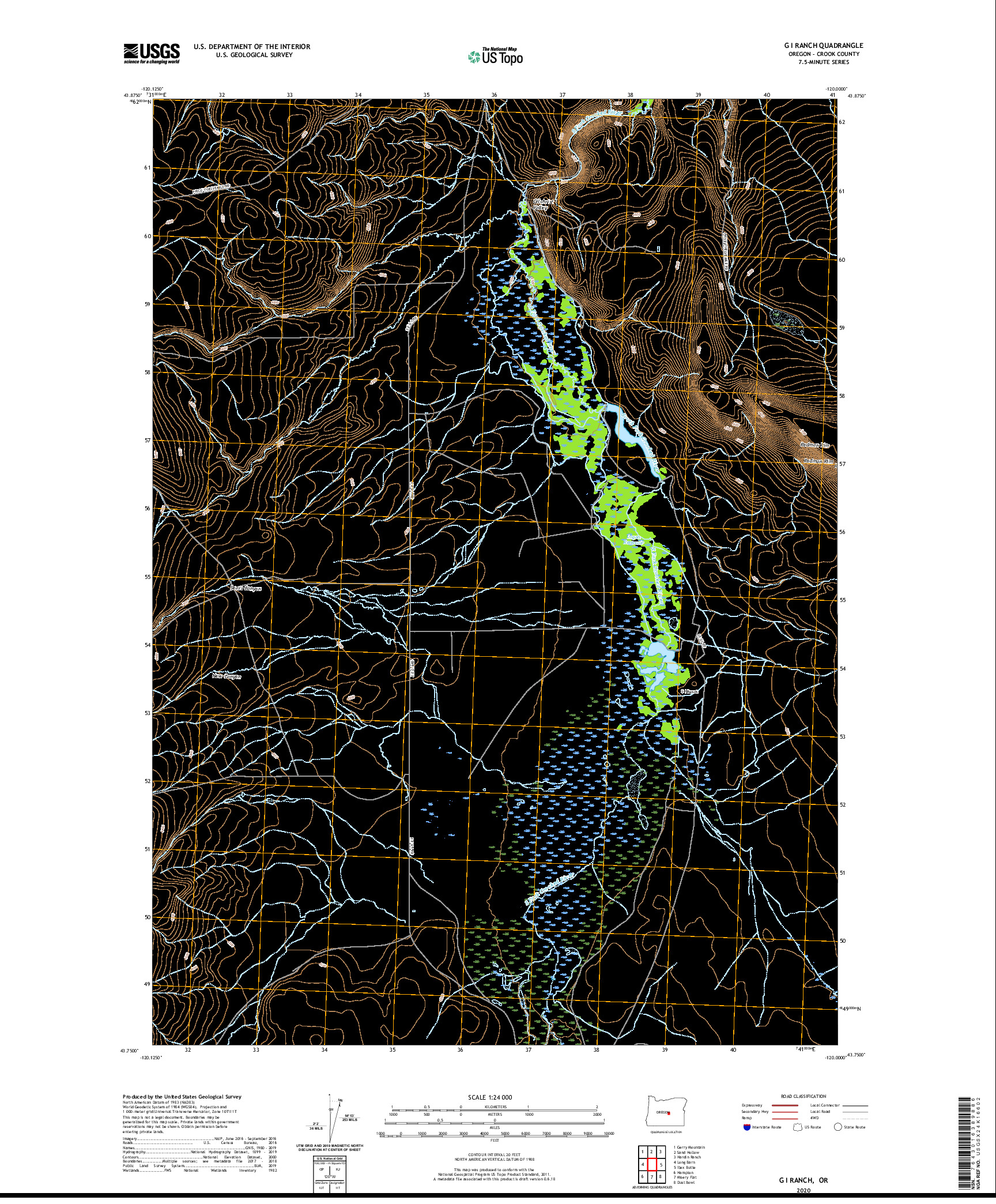 USGS US TOPO 7.5-MINUTE MAP FOR G I RANCH, OR 2020