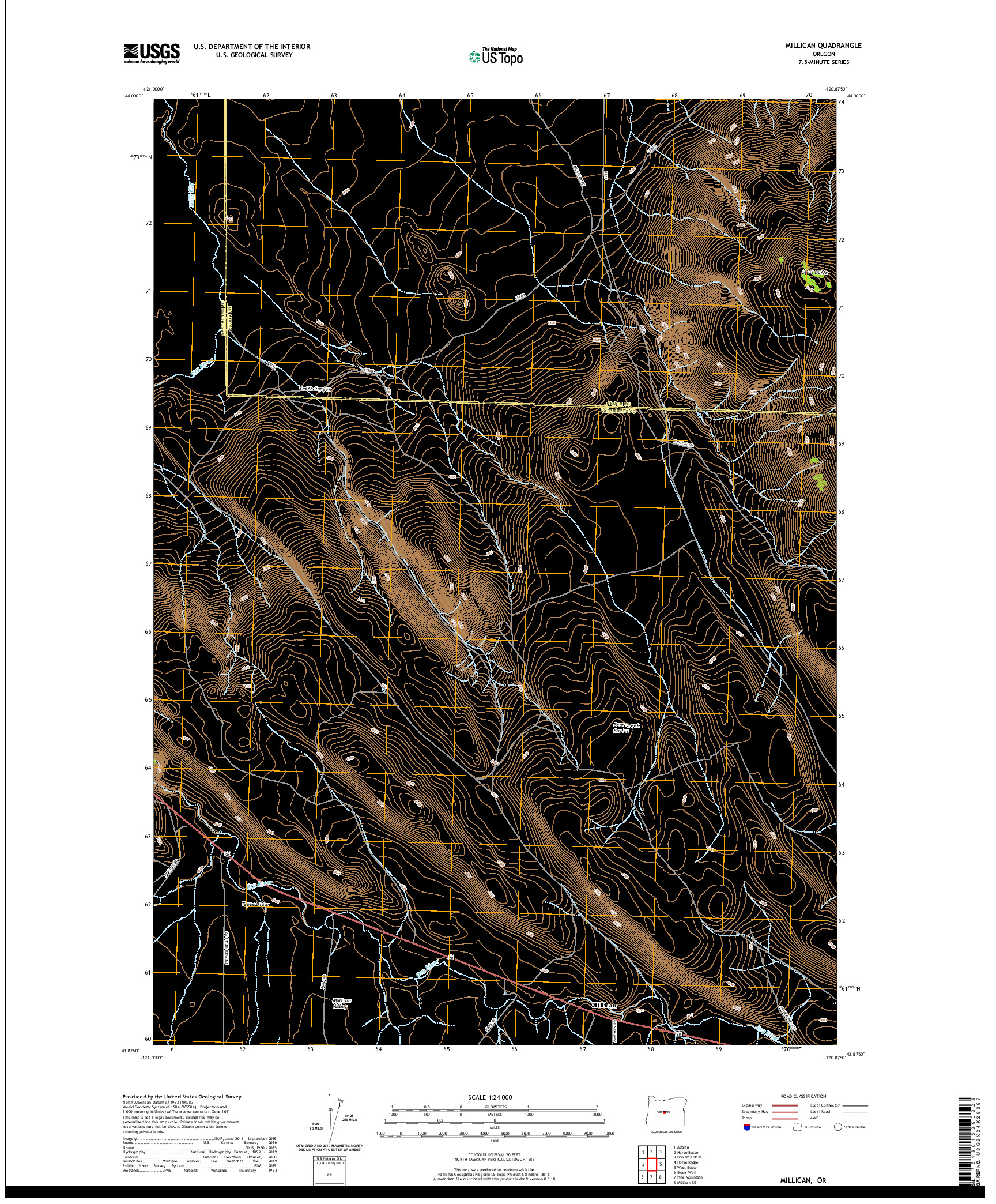 USGS US TOPO 7.5-MINUTE MAP FOR MILLICAN, OR 2020