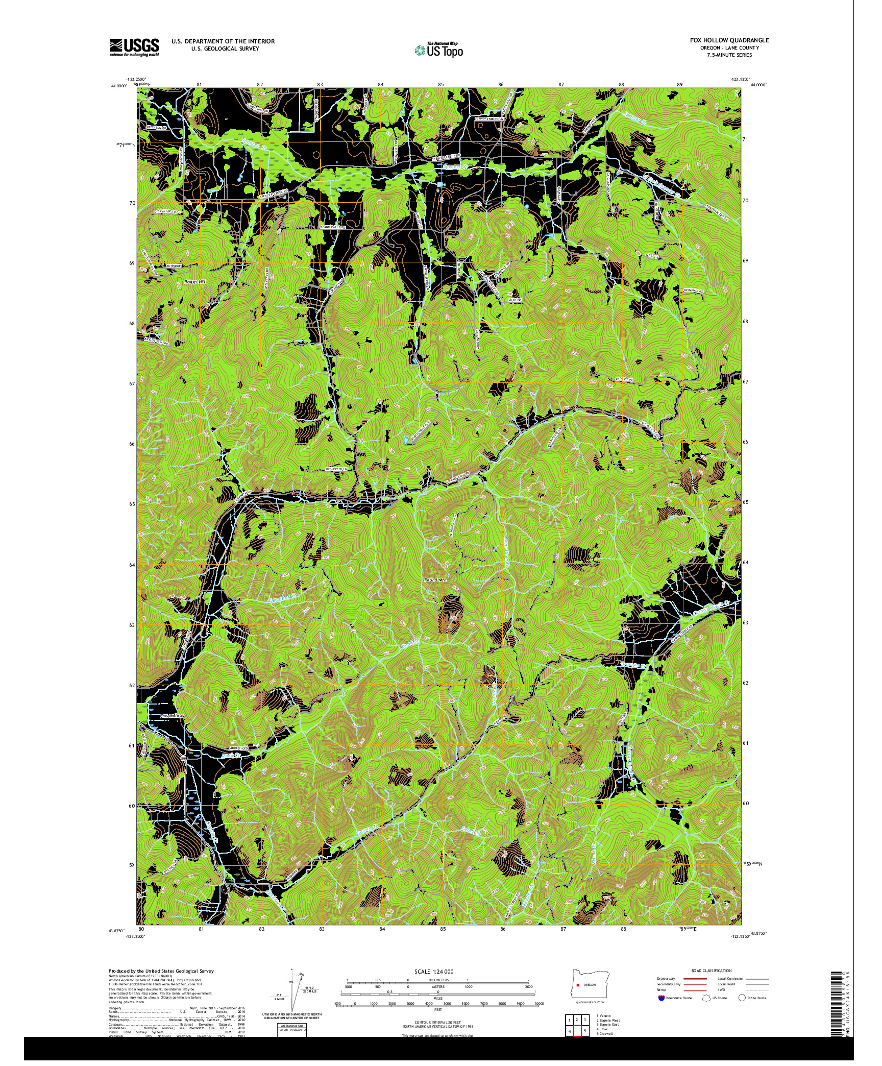 USGS US TOPO 7.5-MINUTE MAP FOR FOX HOLLOW, OR 2020