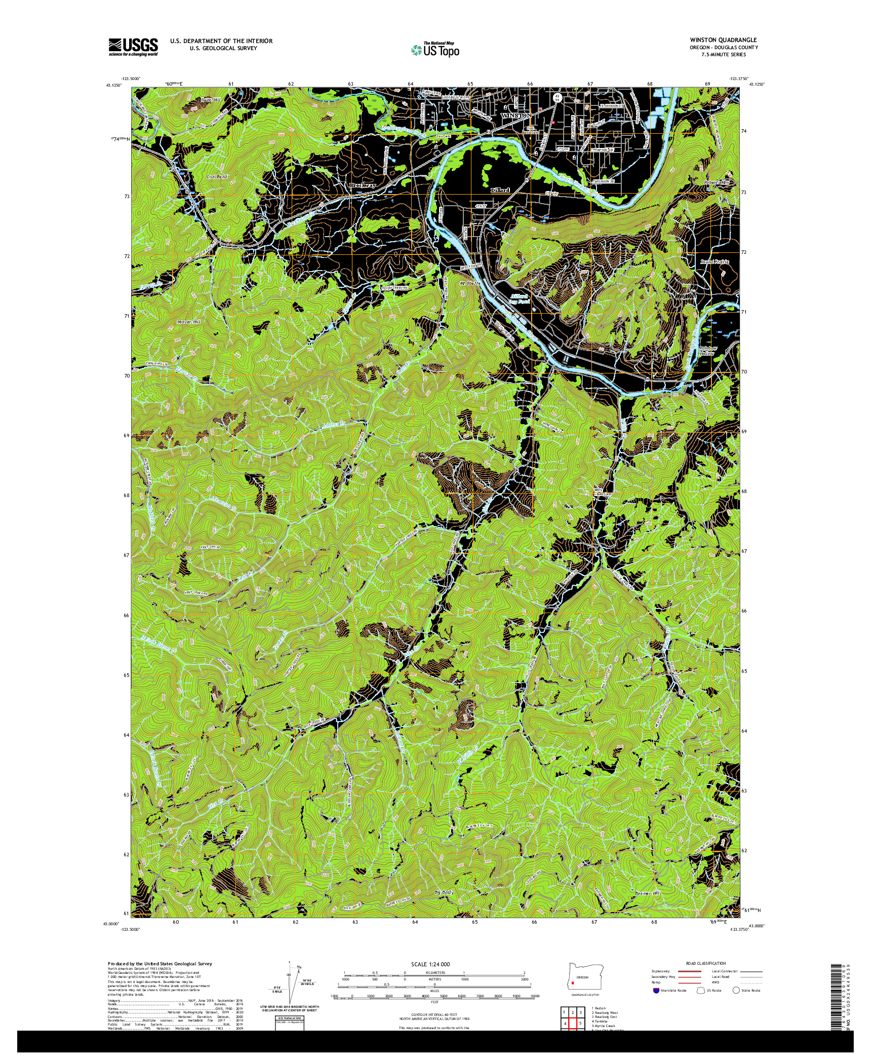 USGS US TOPO 7.5-MINUTE MAP FOR WINSTON, OR 2020