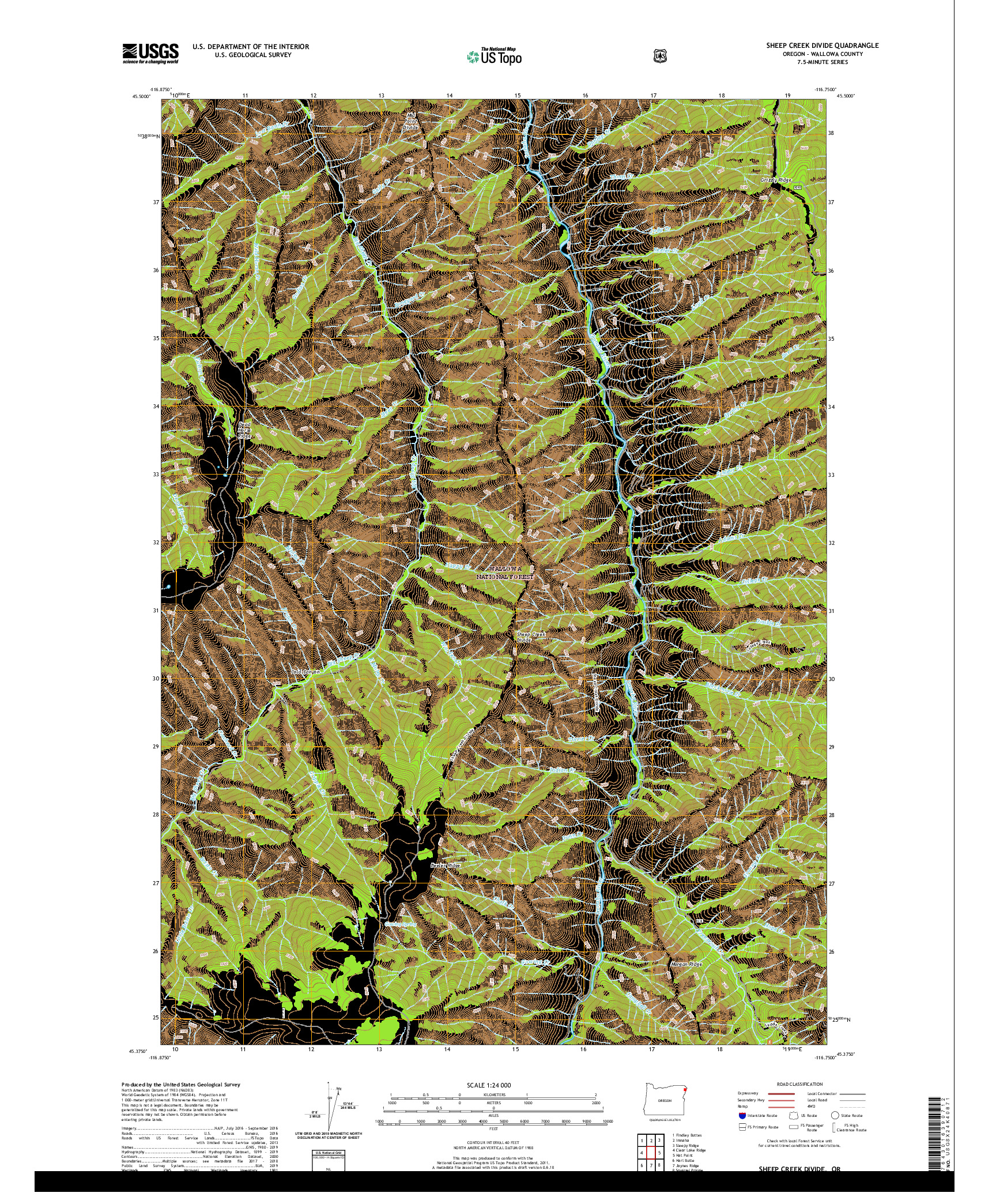 USGS US TOPO 7.5-MINUTE MAP FOR SHEEP CREEK DIVIDE, OR 2020