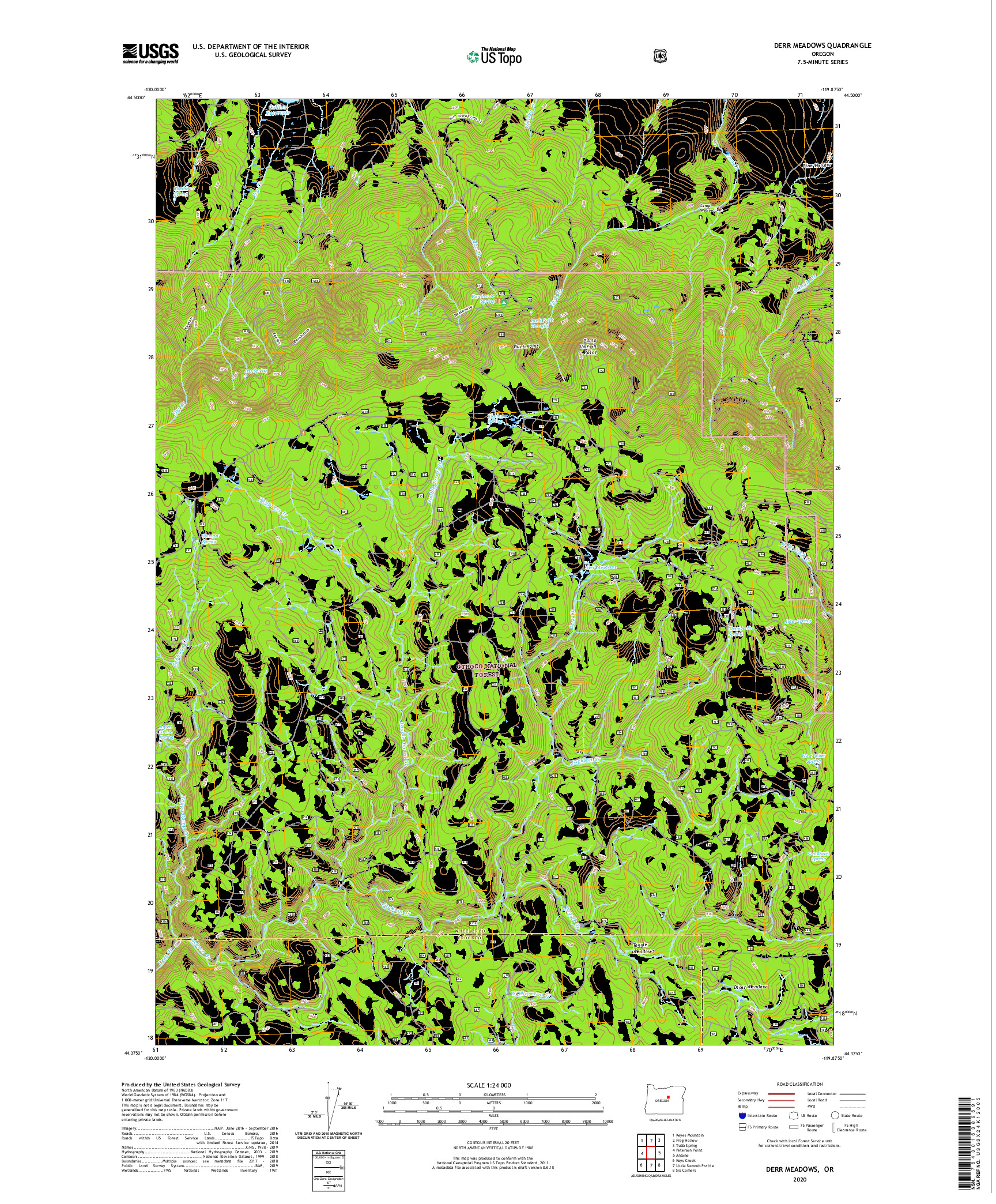 USGS US TOPO 7.5-MINUTE MAP FOR DERR MEADOWS, OR 2020