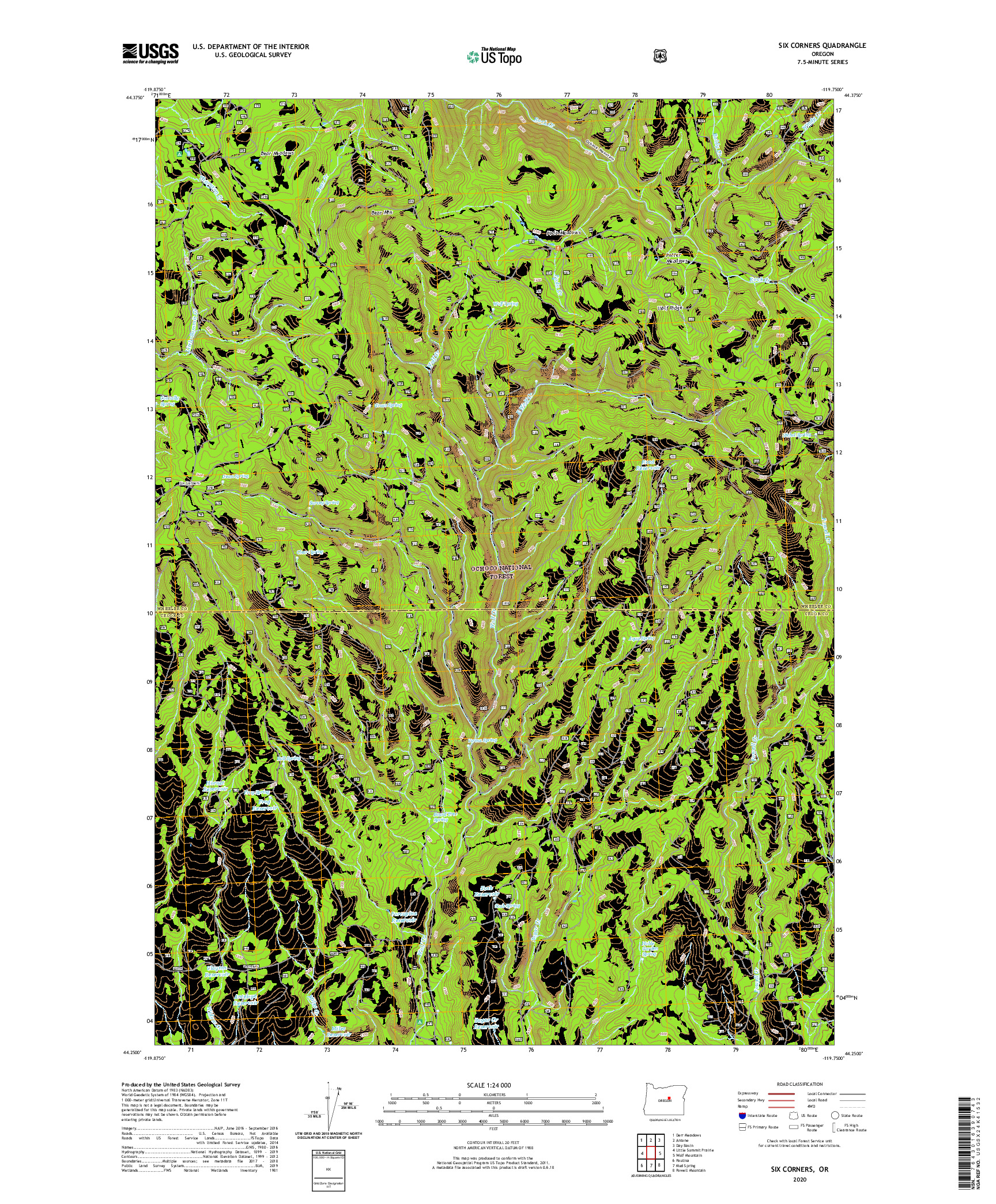 USGS US TOPO 7.5-MINUTE MAP FOR SIX CORNERS, OR 2020