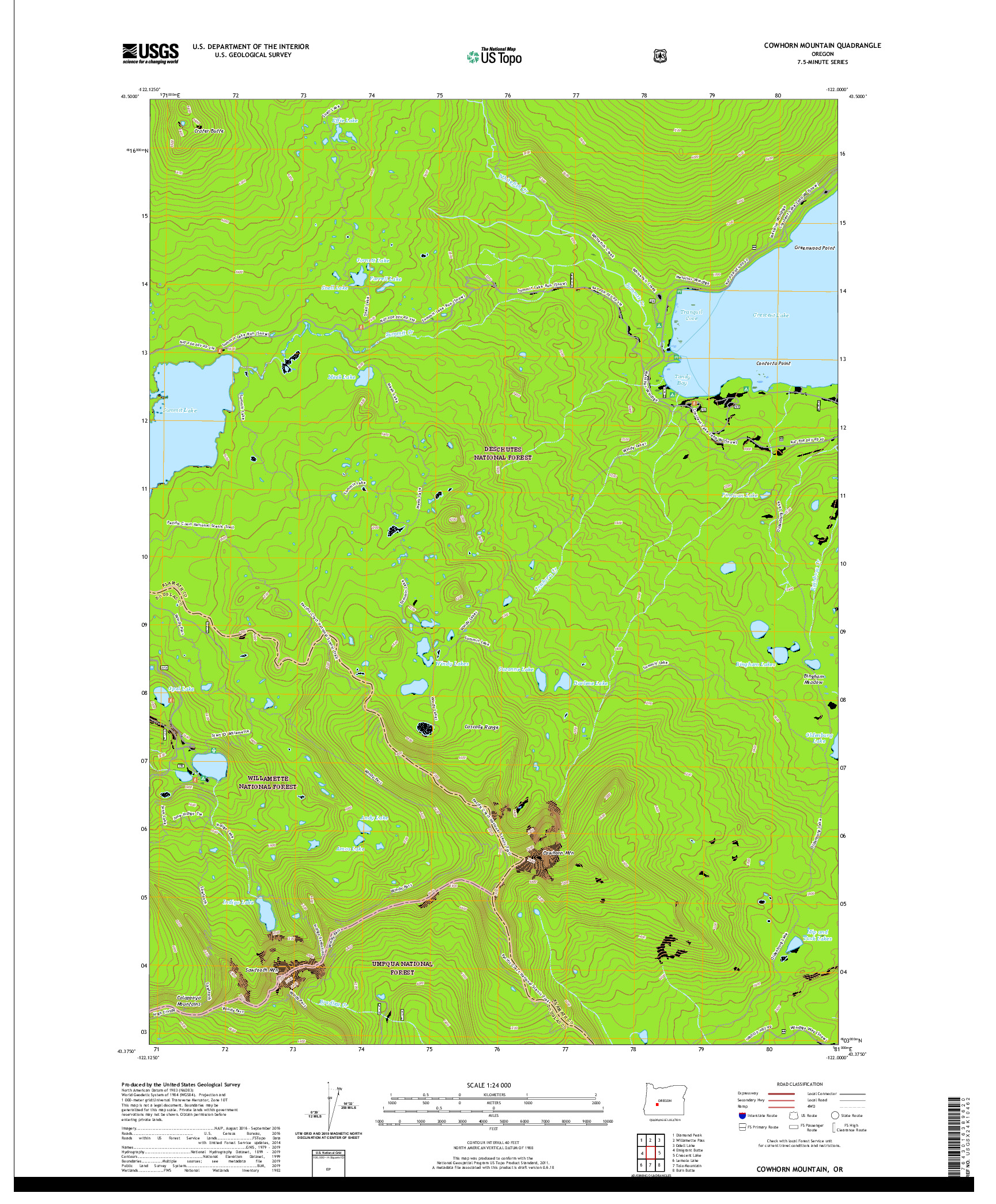 USGS US TOPO 7.5-MINUTE MAP FOR COWHORN MOUNTAIN, OR 2020