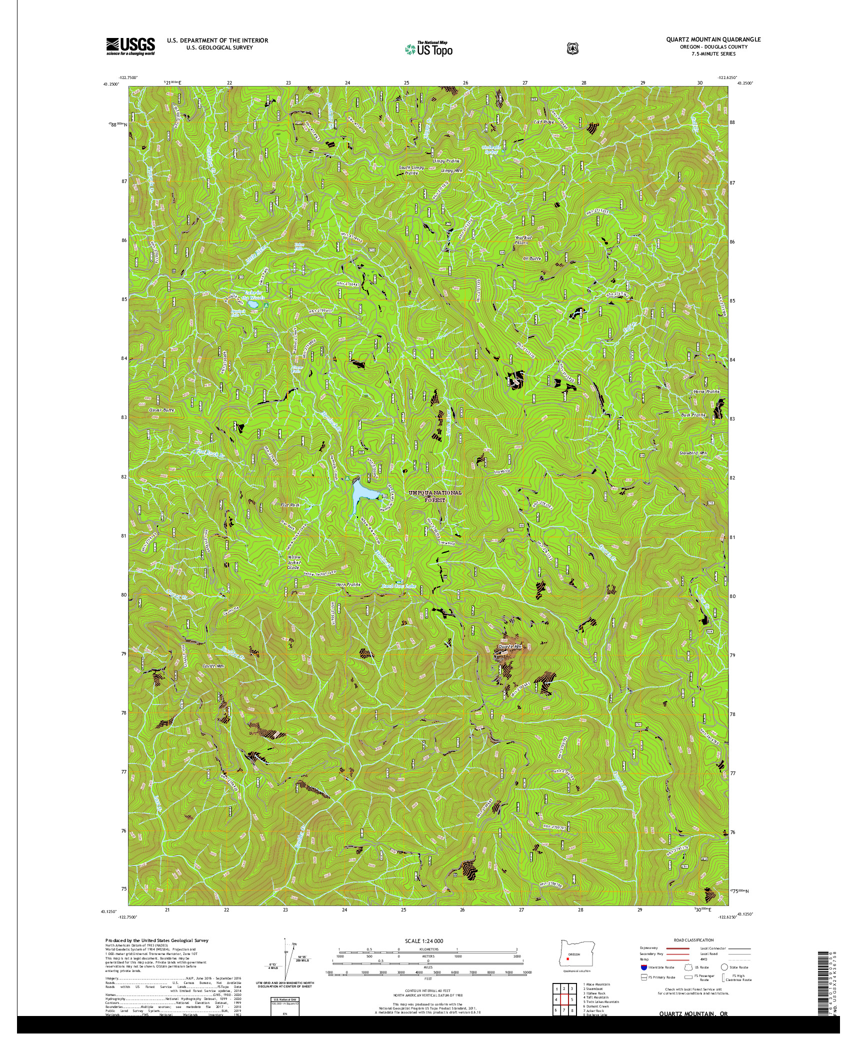 USGS US TOPO 7.5-MINUTE MAP FOR QUARTZ MOUNTAIN, OR 2020