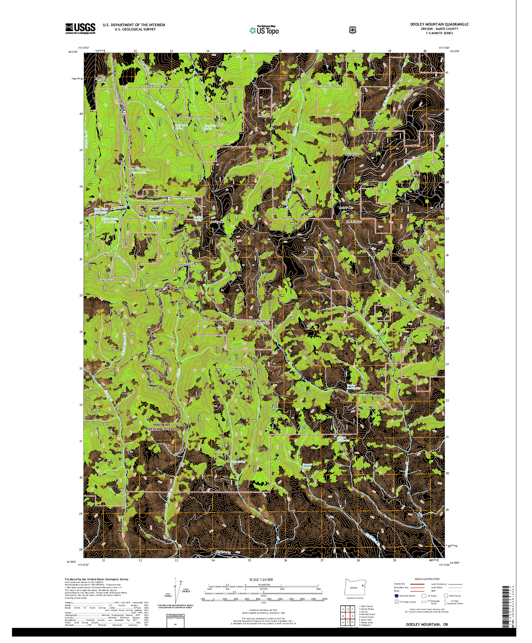 USGS US TOPO 7.5-MINUTE MAP FOR DOOLEY MOUNTAIN, OR 2020