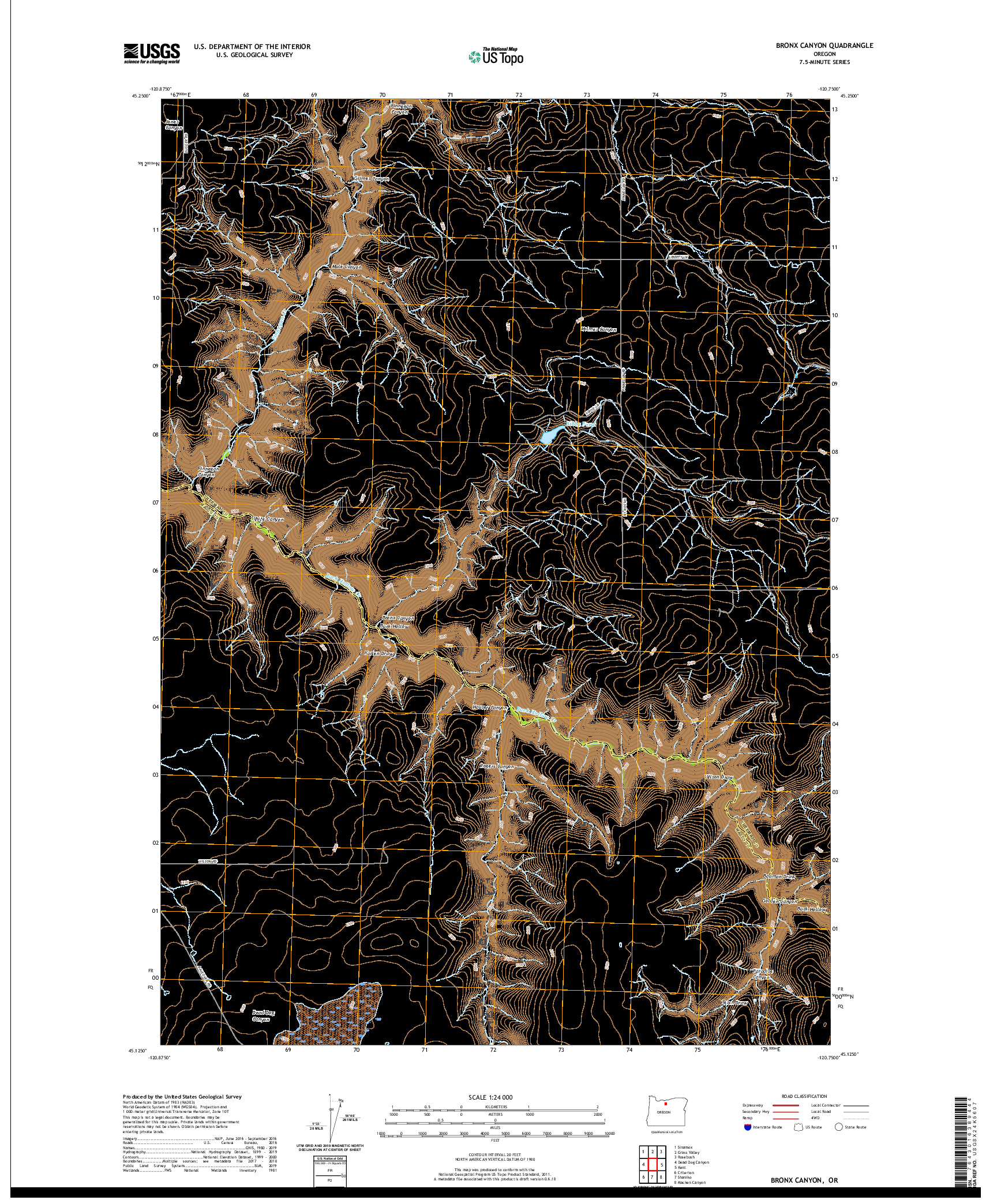 USGS US TOPO 7.5-MINUTE MAP FOR BRONX CANYON, OR 2020