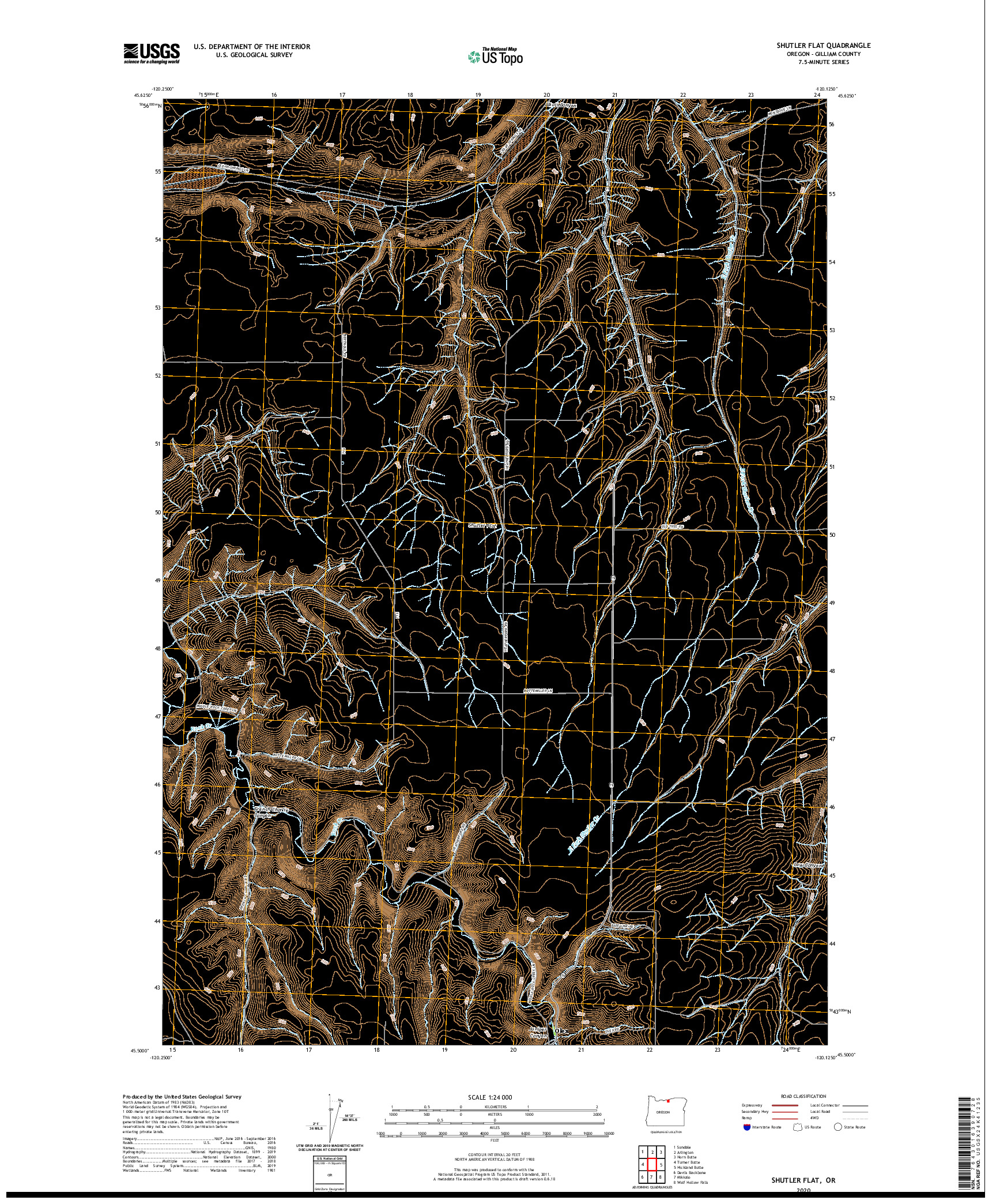 USGS US TOPO 7.5-MINUTE MAP FOR SHUTLER FLAT, OR 2020