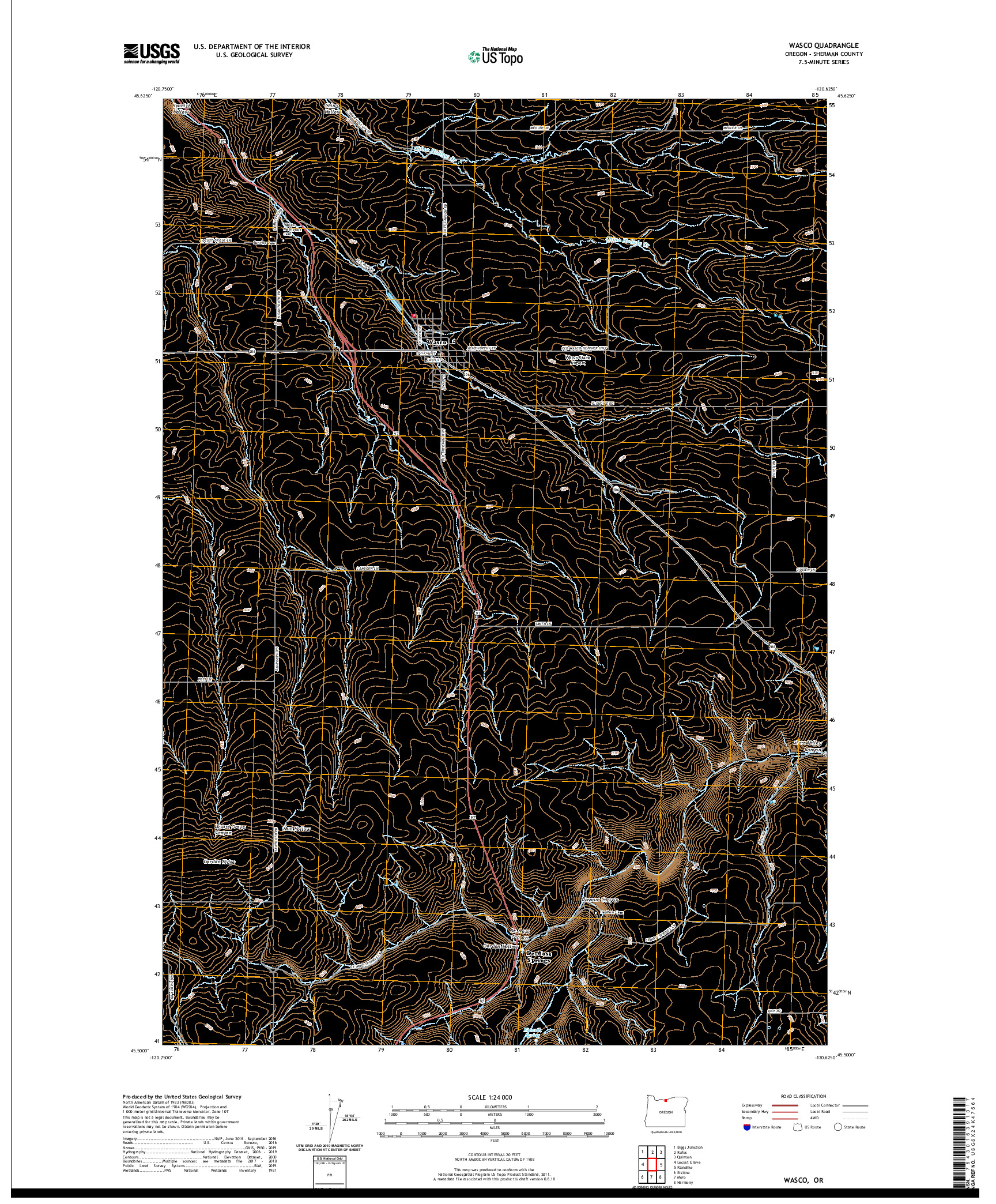 USGS US TOPO 7.5-MINUTE MAP FOR WASCO, OR 2020