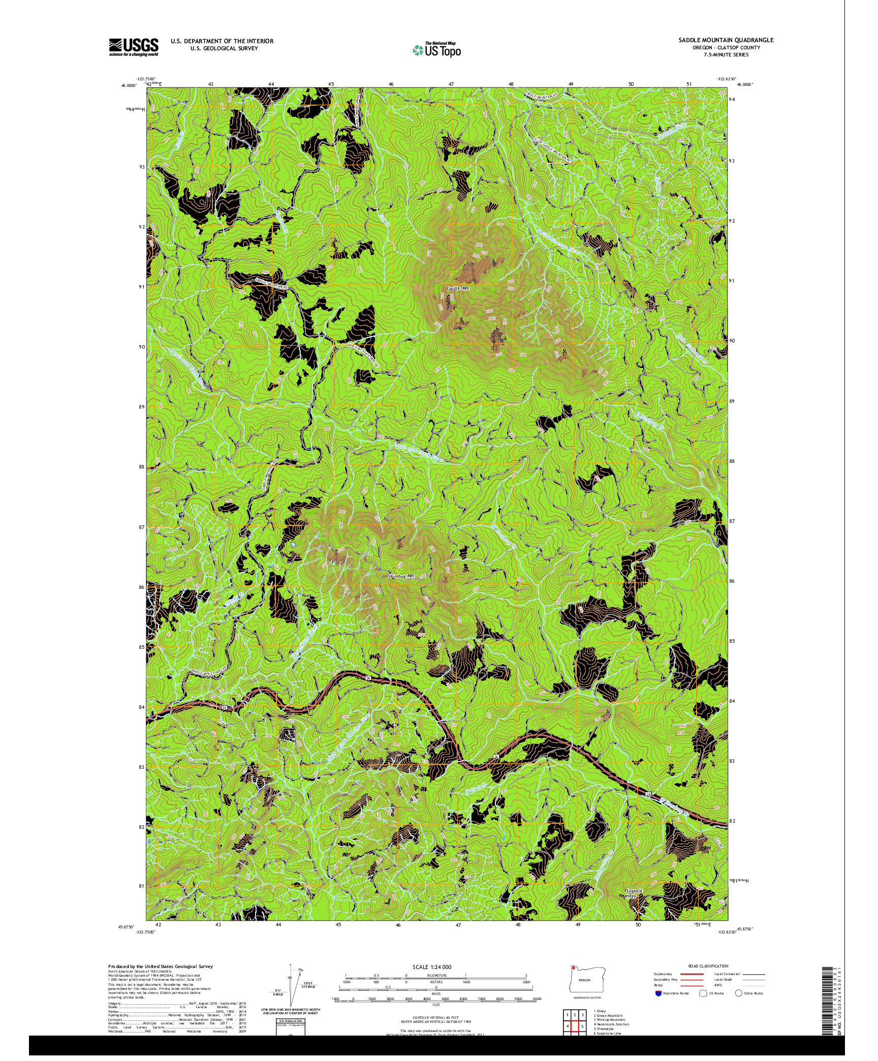 USGS US TOPO 7.5-MINUTE MAP FOR SADDLE MOUNTAIN, OR 2020