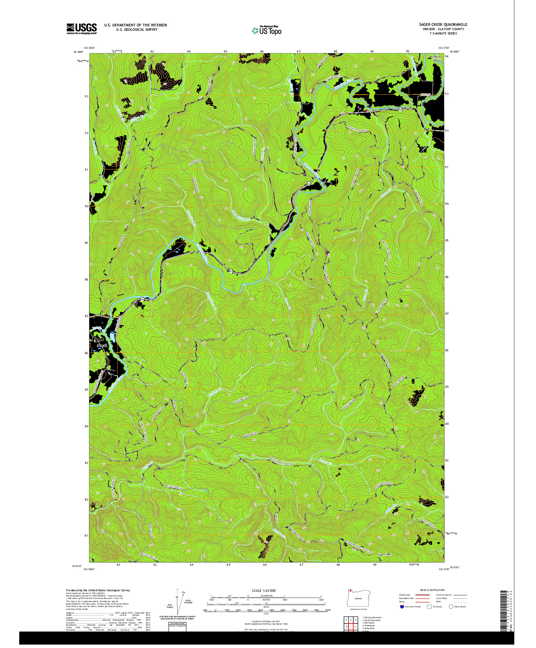 USGS US TOPO 7.5-MINUTE MAP FOR SAGER CREEK, OR 2020