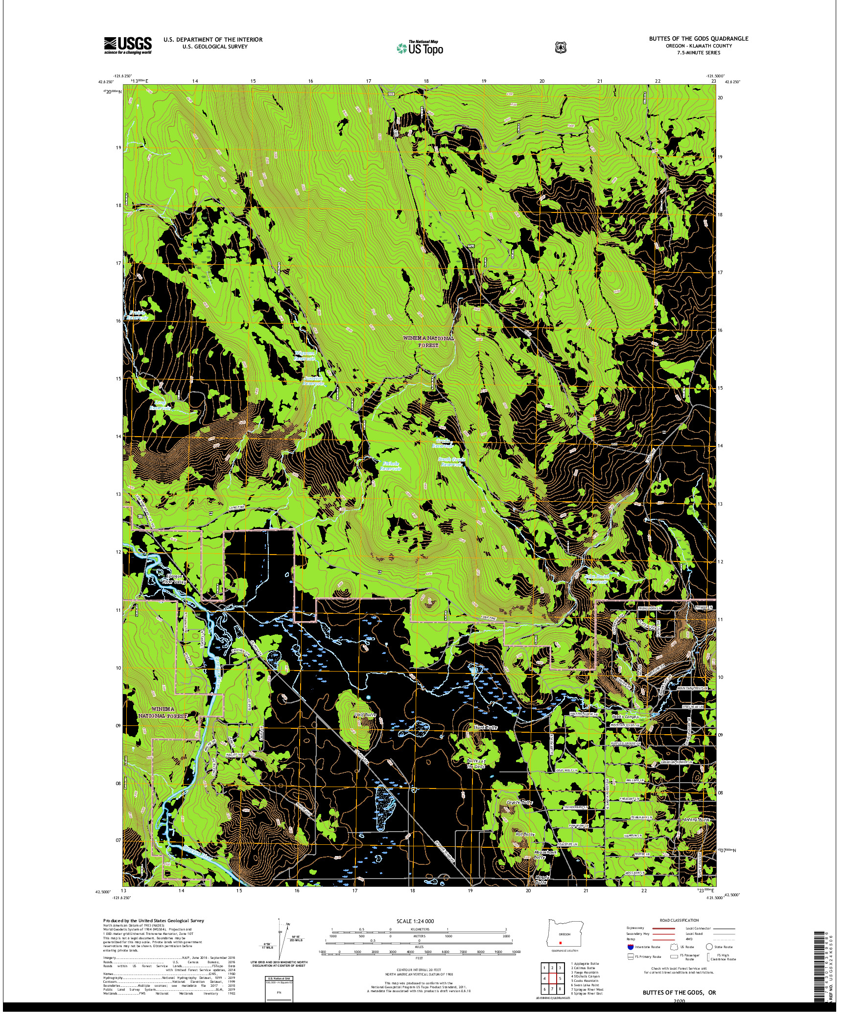 USGS US TOPO 7.5-MINUTE MAP FOR BUTTES OF THE GODS, OR 2020